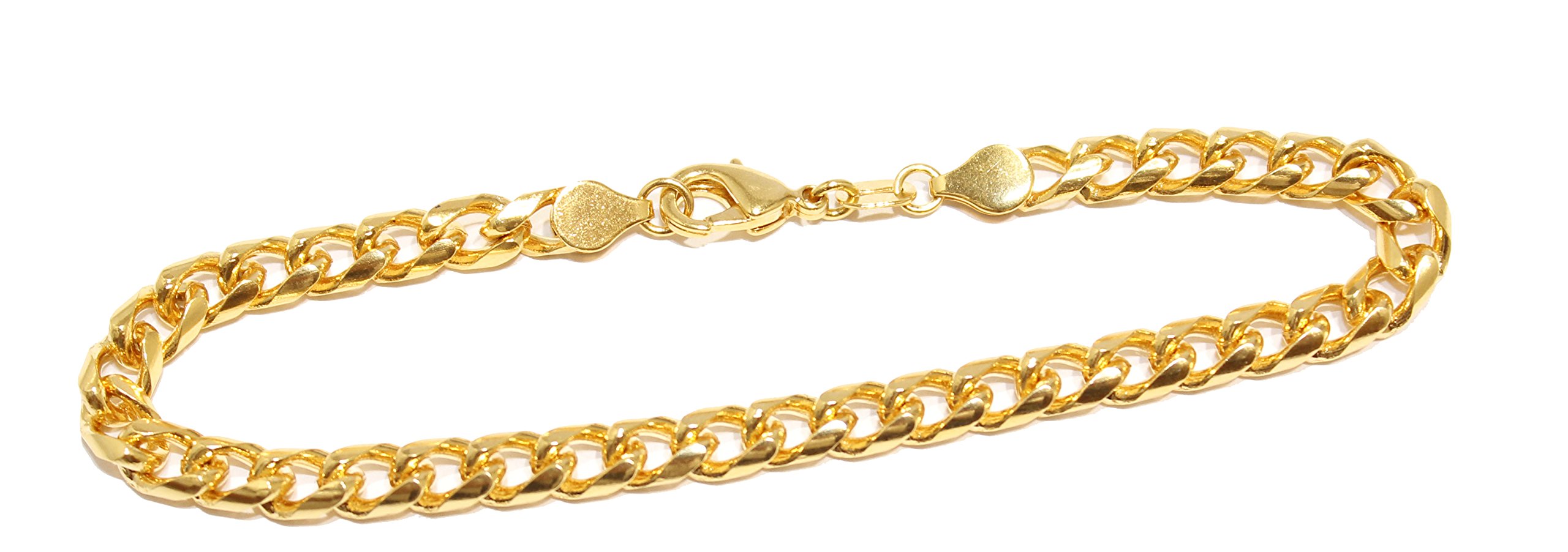 18k Gold Plated Cuban Link Bracelet 5mm Curb Chain 7.5 Inch - Luxury Diamond-Cut Miami Cuban Chain Bracelet for Men - Perfect for Gifts, Parties, and Everyday Wear