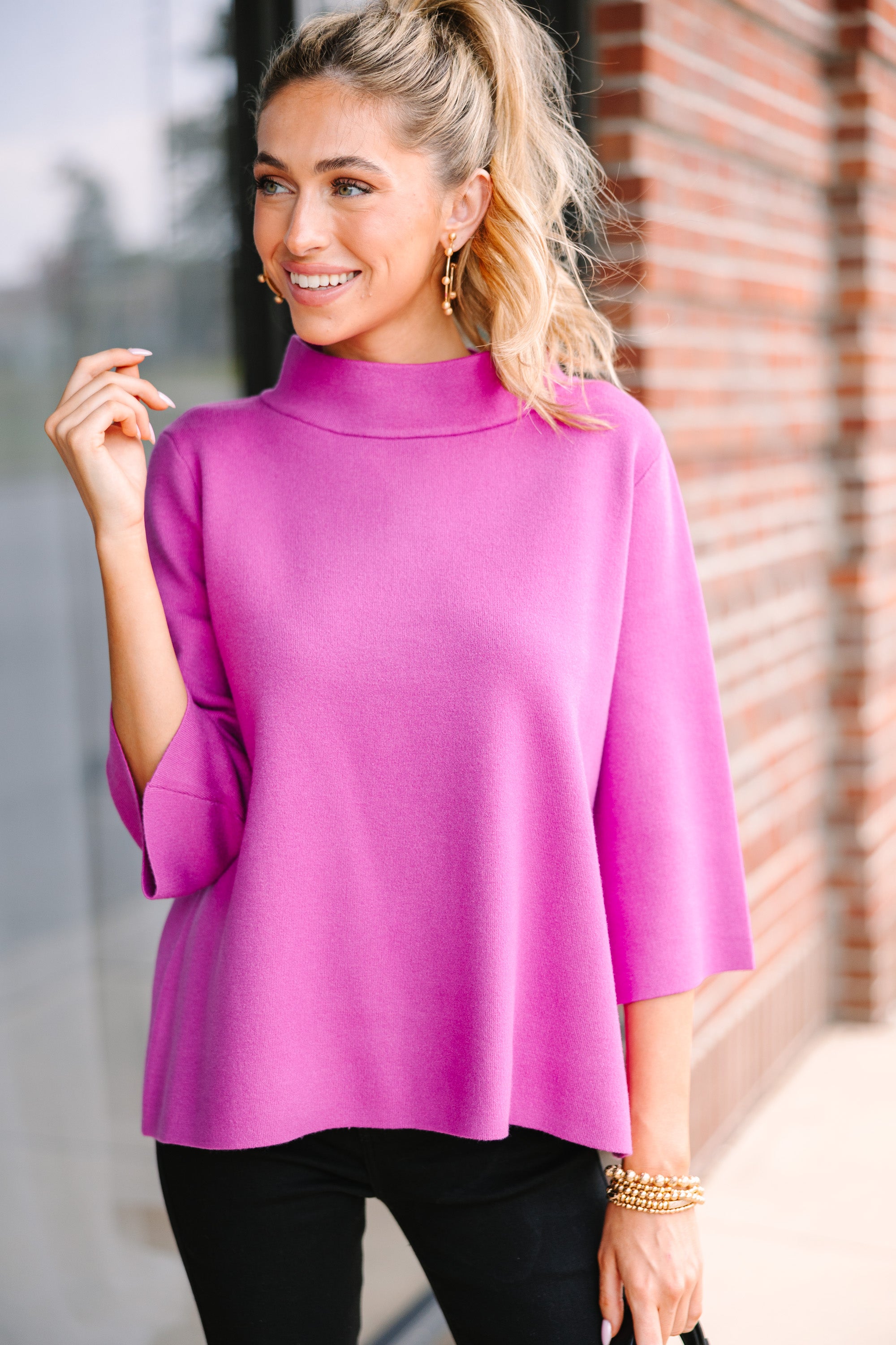 Fate: Stylish Magenta Purple Mock Neck Sweater for Women | Cozy Winter Pullover | Perfect for Office, Date Night & Casual Outfits