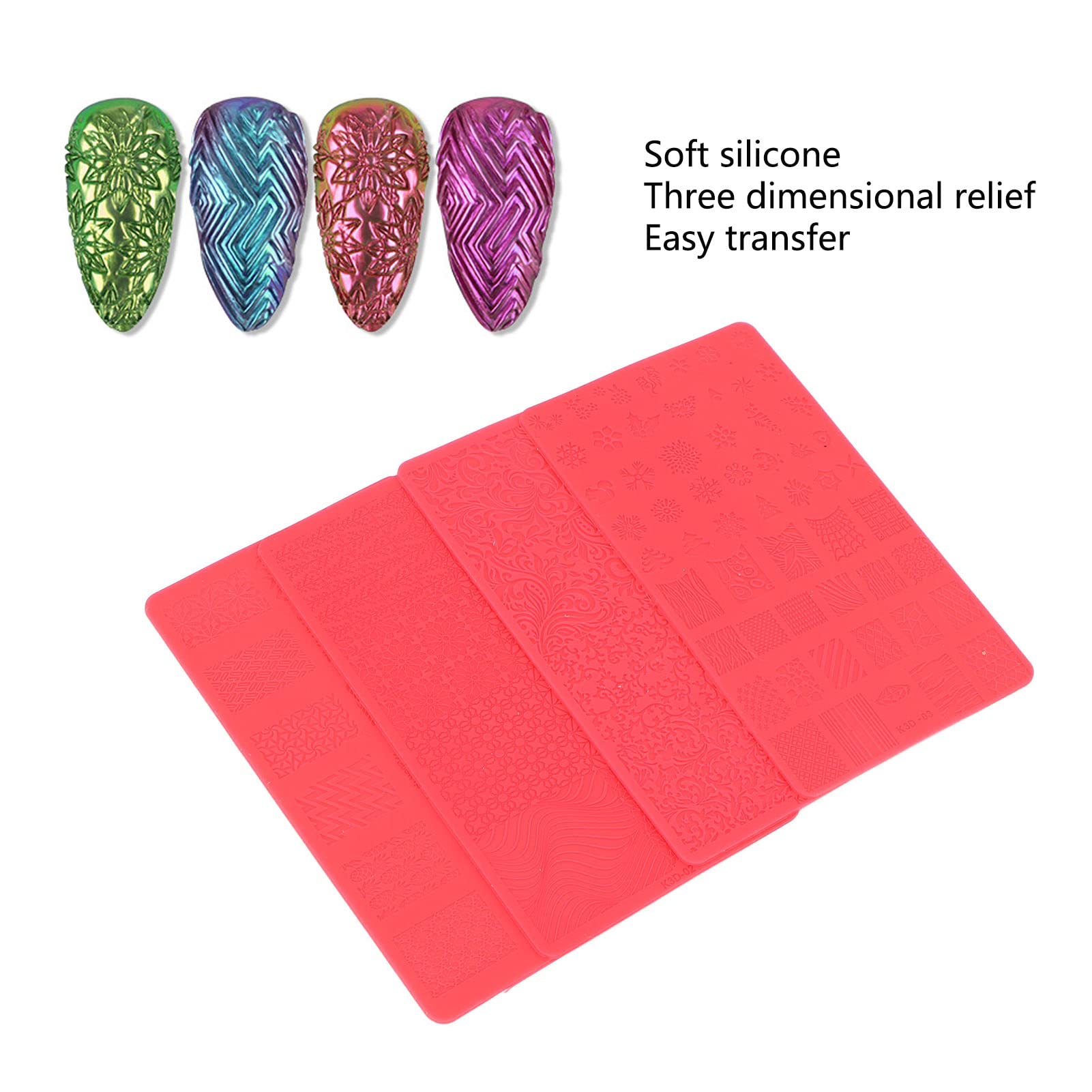 4PCS 3D Relief Nail Art Stencils - Soft Silicone Nail Printing Templates for DIY Salon Nail Design, Airbrush Nail Art, and Beauty Carving | Perfect for Home Manicures, Nail Salon Professionals, and Creative Nail Art Enthusiasts