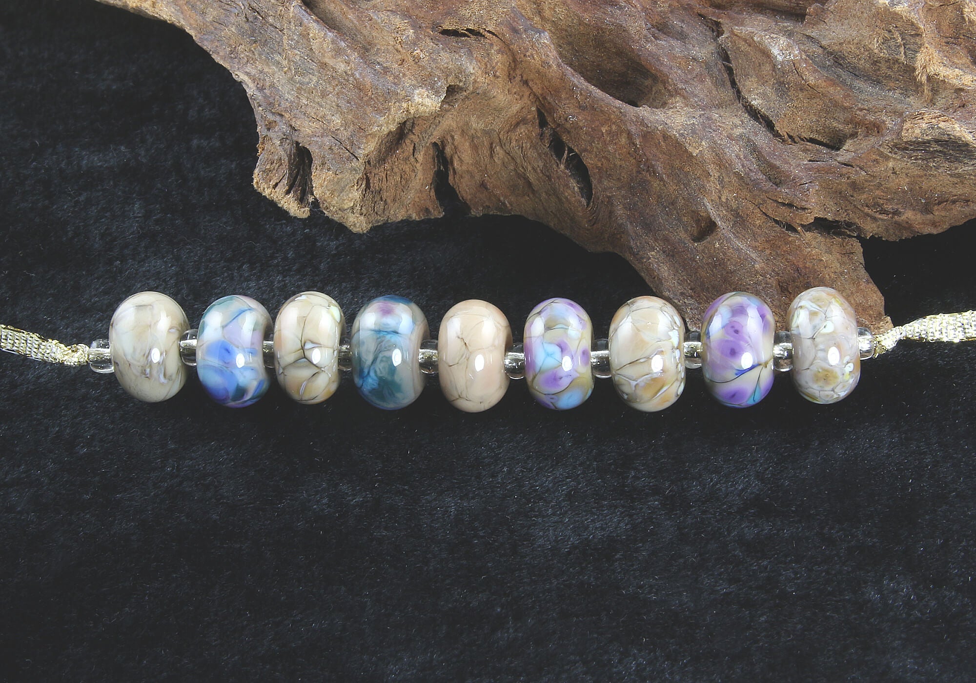 Handmade Blue Ivory Lampwork Glass Beads Set - 9 Unique Artisan Beads for Jewelry Making, DIY Crafts & Home Decor - Perfect for Bracelets, Necklaces & Scrapbooking