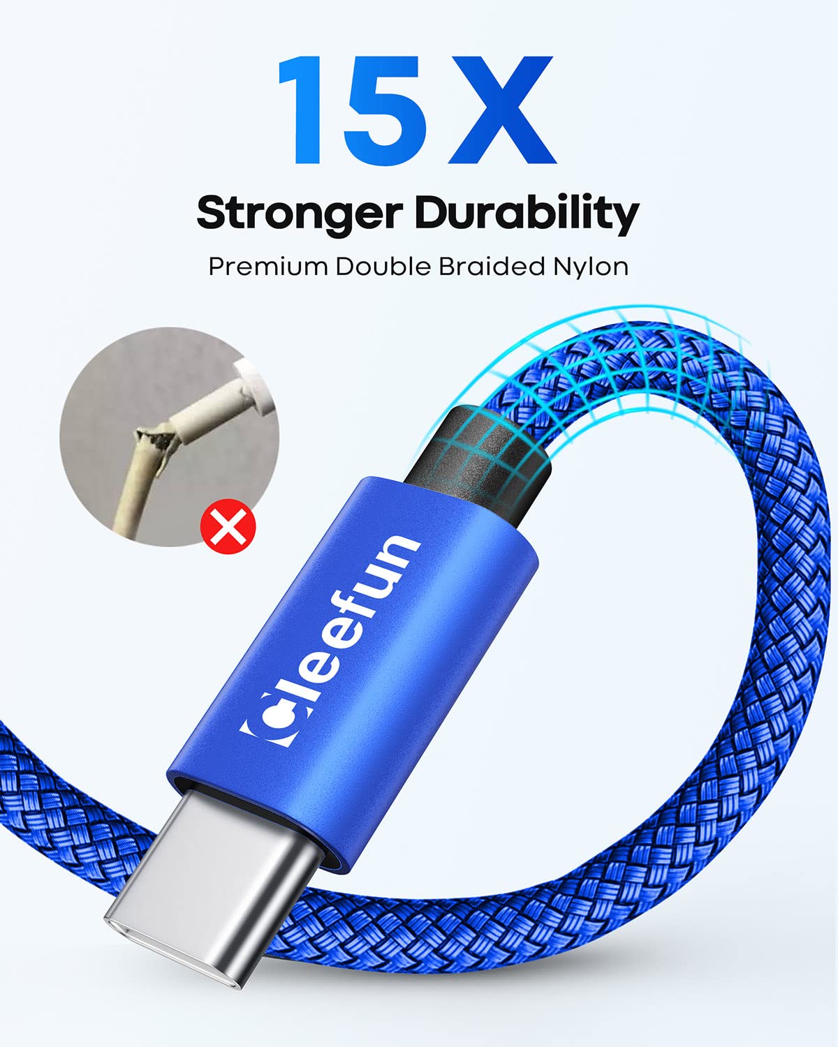 CLEEFUN 6ft USB C to USB A Fast Charging Cable 5-Pack - Durable Braided Charger Cord for iPhone 16/15 Pro Max, Samsung Galaxy S24/S23/S22/S21/S20 FE Ultra, Google Pixel - Perfect for Home, Office & Travel Charging