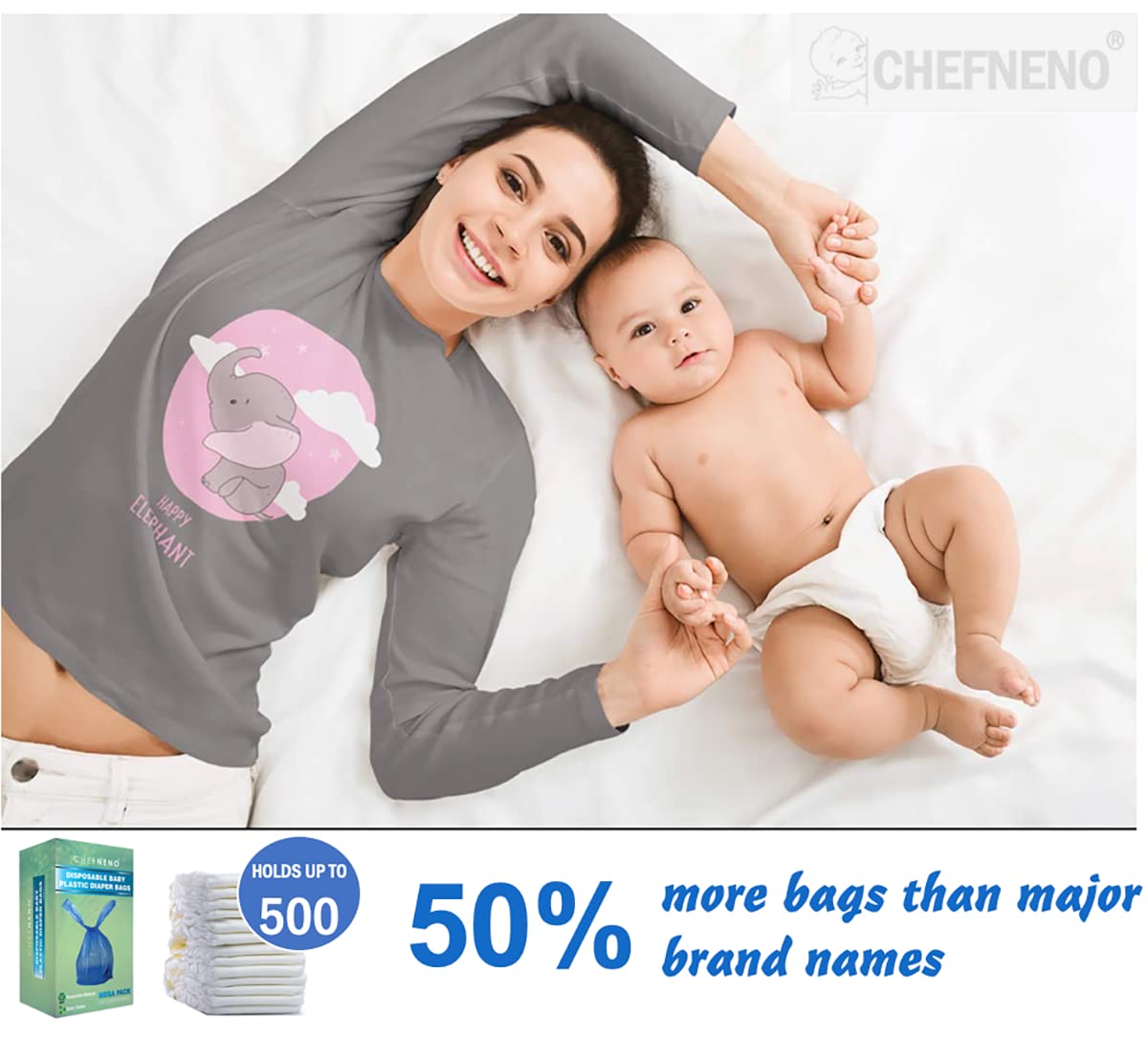 **500 Count Disposable Baby Diaper Bags with Fresh Baby Powder Scent - Easy Tie Handles, Bulk Pack for Diapers, Dog Poop, Cat Litter & Sanitary Pads Disposal - Perfect for Travel, Daycare & Pet Owners**