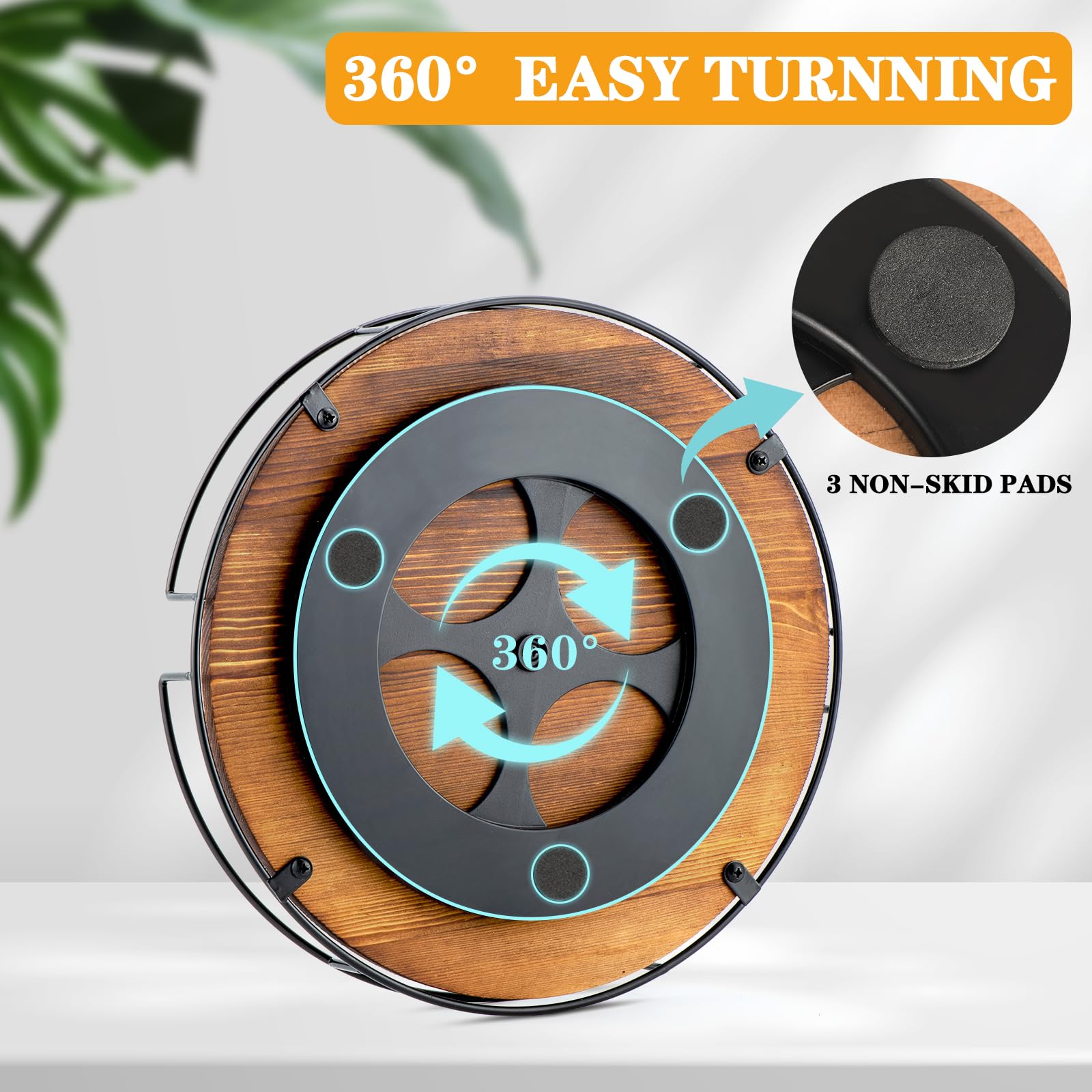 2 Pack Non-Skid Wooden Lazy Susan Turntable Organizer - 9 Inch Spinning Shelf for Kitchen Cabinet, Pantry, Countertop, Refrigerator & Spice Storage (Carbonized Black) - Perfect for Organizing Condiments, Makeup, or Office Supplies
