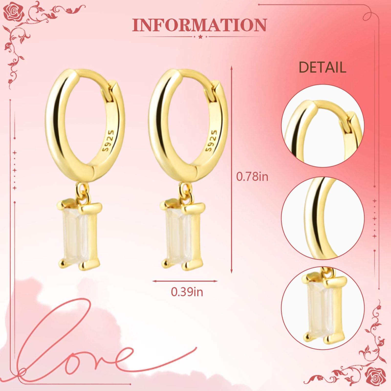 14K Gold Plated Baguette Drop Huggie Hoop Earrings for Women - Natural Crystal Dangle Earrings, Hypoallergenic Small Hoop Drop Earrings, Perfect Gift for Girls (Blue) | Everyday Wear, Parties & Special Occasions