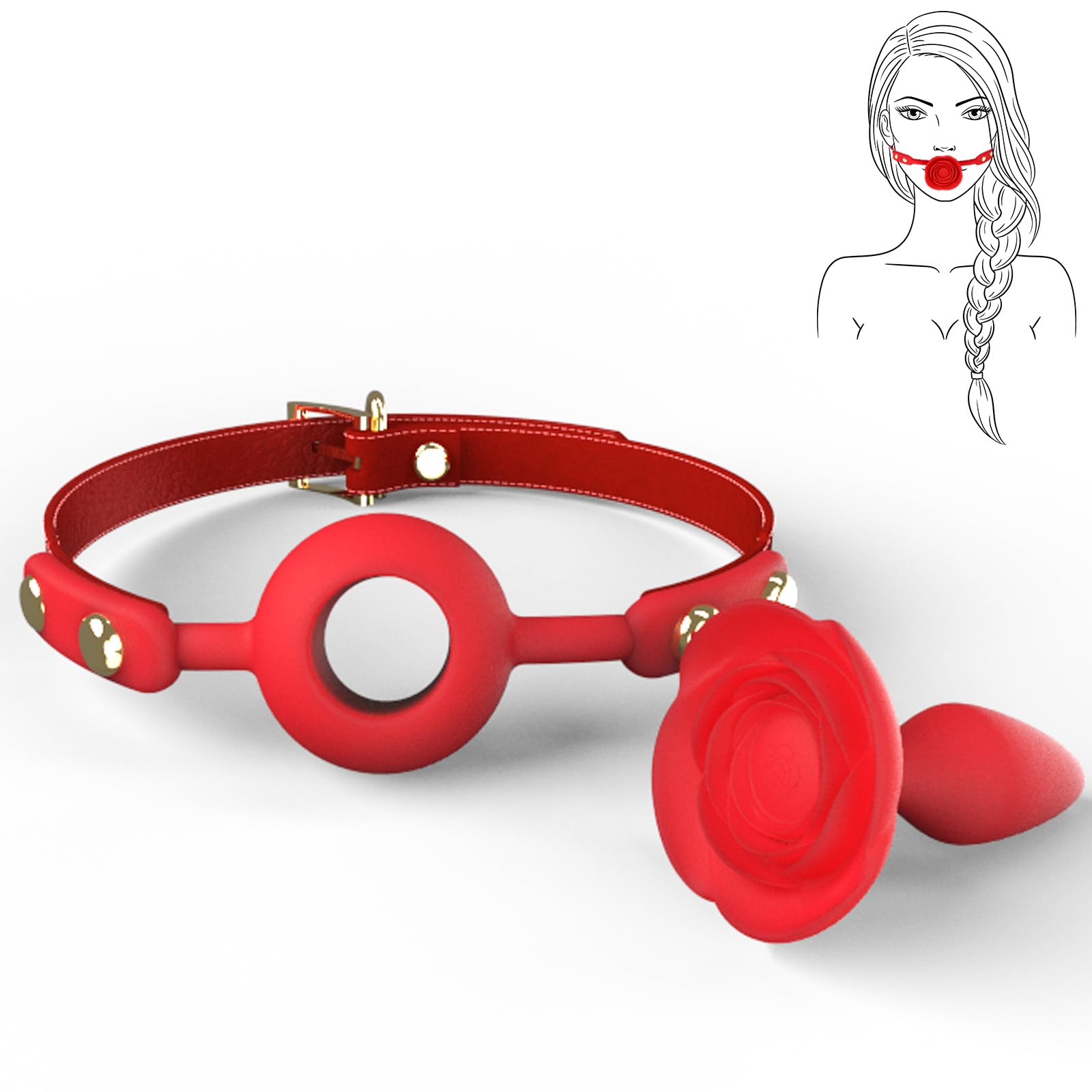 **Breathable Silicone Rose Ball Gag with Removable Anal Plug – BDSM Bondage Restraint for Couples, Men & Women – Sensual Play & Role-Playing Scenes**