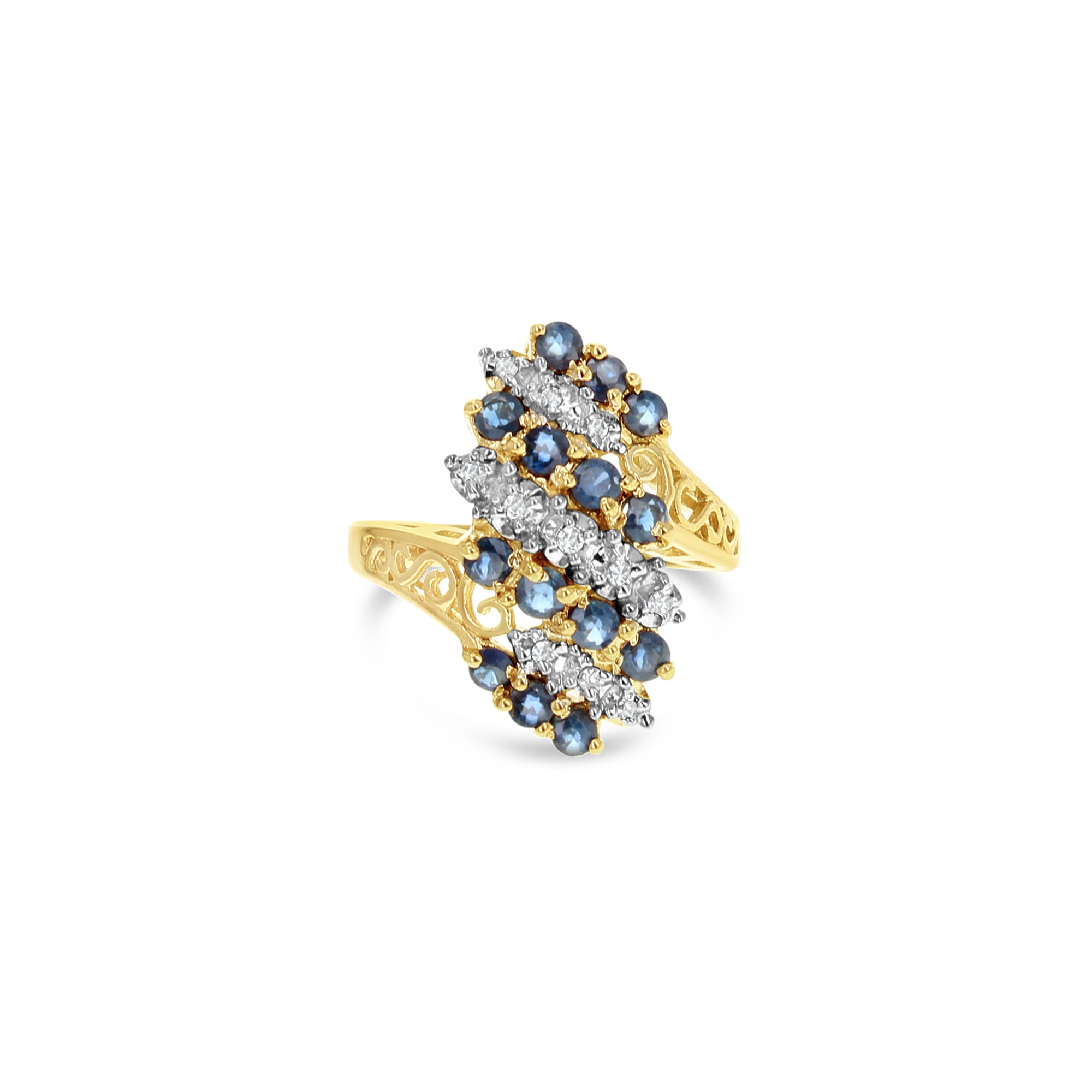 10k Yellow Gold Sapphire Diamond Cocktail Ring for Women - Elegant Party Jewelry Gift for Bridesmaids, Anniversary & Evening Events
