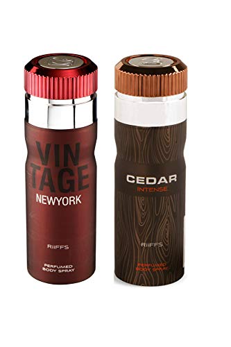 Riiffs NEWYORK & CEDAR Perfume Deodorant Spray Set - 2 Pack (200ml Each) | Long-Lasting Fragrance for Men & Women | Perfect for Daily Use, Gym, Office & Special Occasions