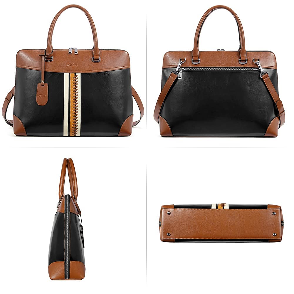 CLUCI Genuine Leather Briefcase for Women - 15.6 Inch Laptop Business Bag, Professional Work Tote with Shoulder Strap - Perfect for Office, Meetings & Business Travel