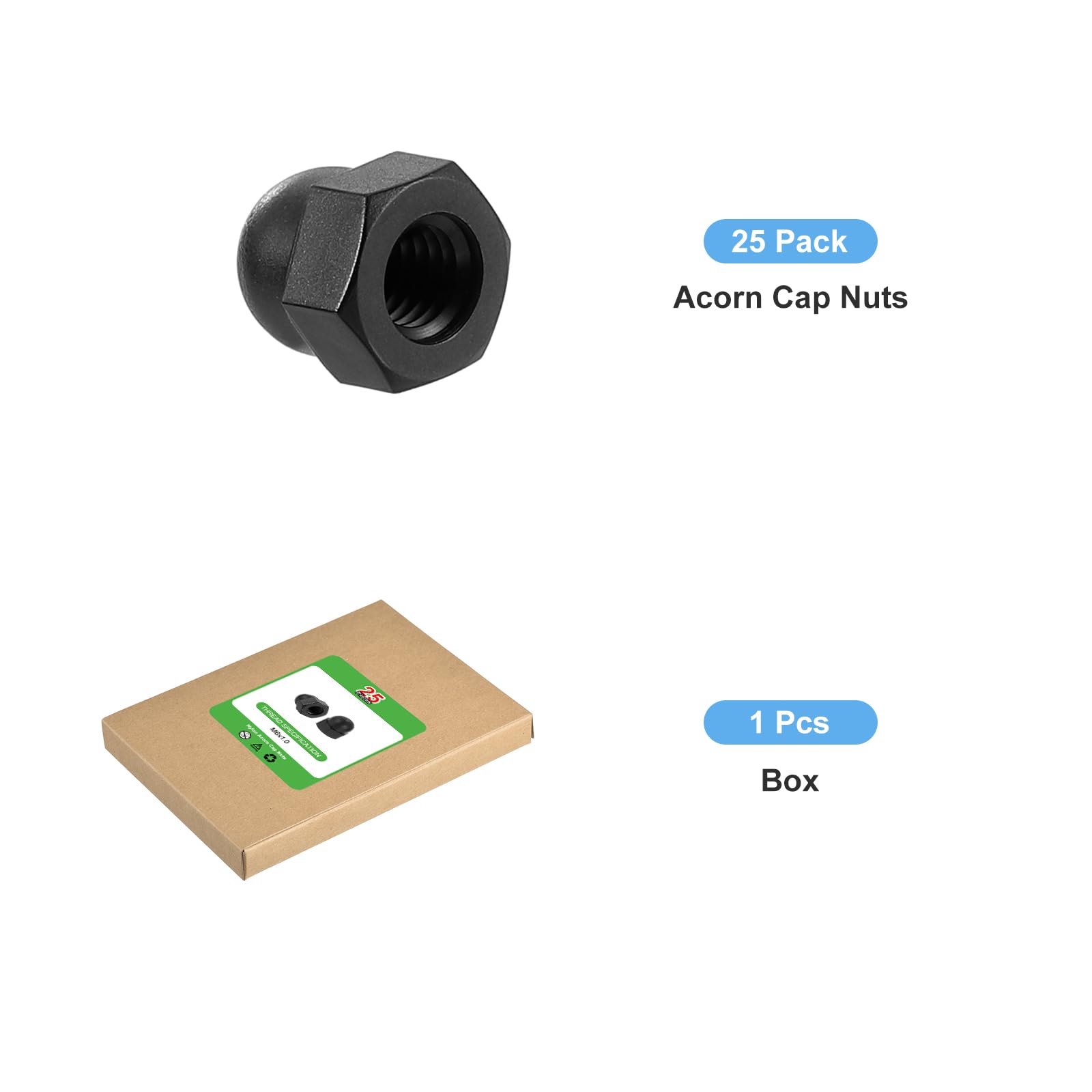uxcell M6x1.0 Acorn Cap Nuts - 25Pcs Black Nylon Dome Head Cover Nuts for Bolt Protection | DIY Furniture, Automotive & Machinery Applications
