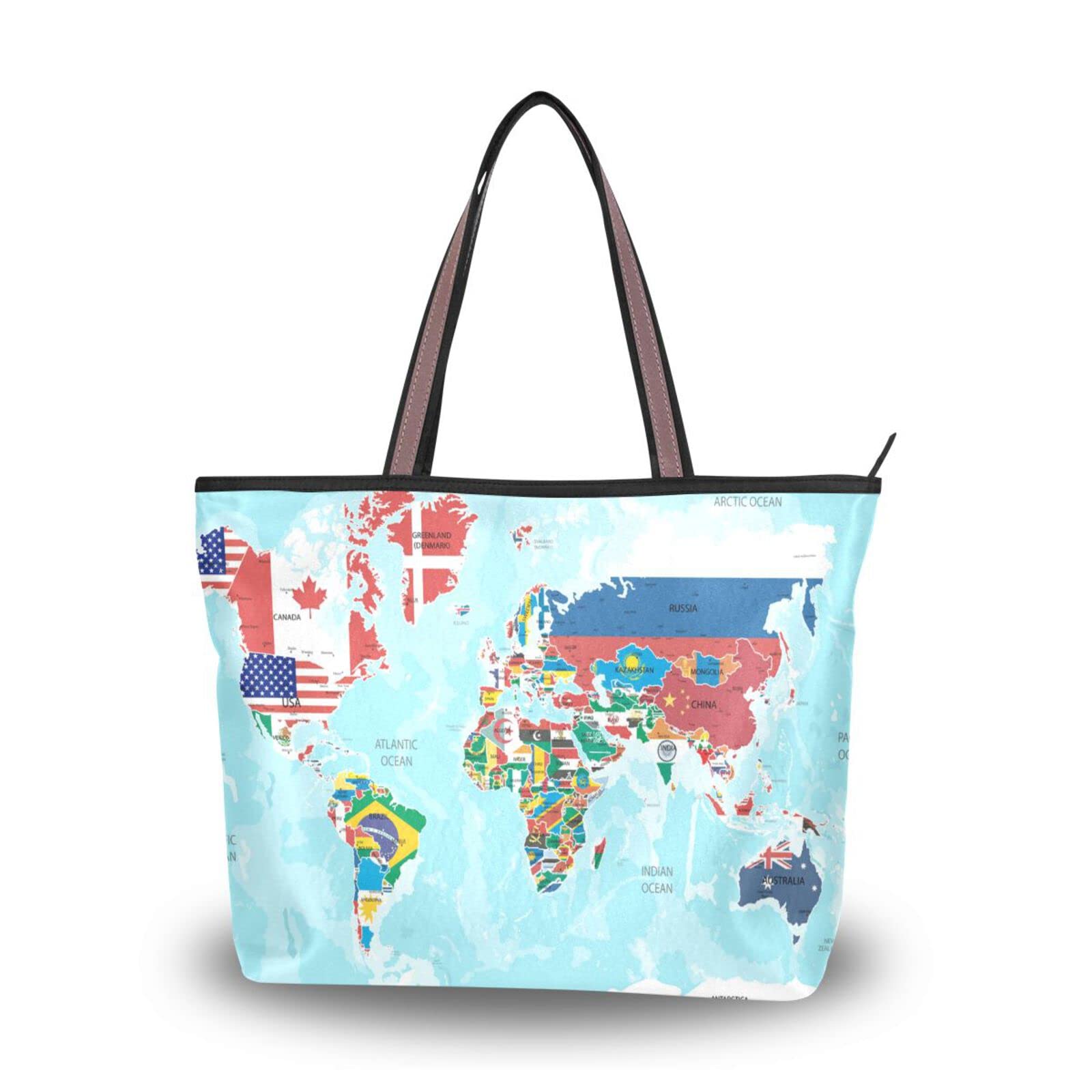 World Map Tote Bag for Women - Reusable Canvas Shoulder Bag, Eco-Friendly Beach Bag & Travel Handbag - Perfect for Shopping, Beach Trips, and Daily Commute