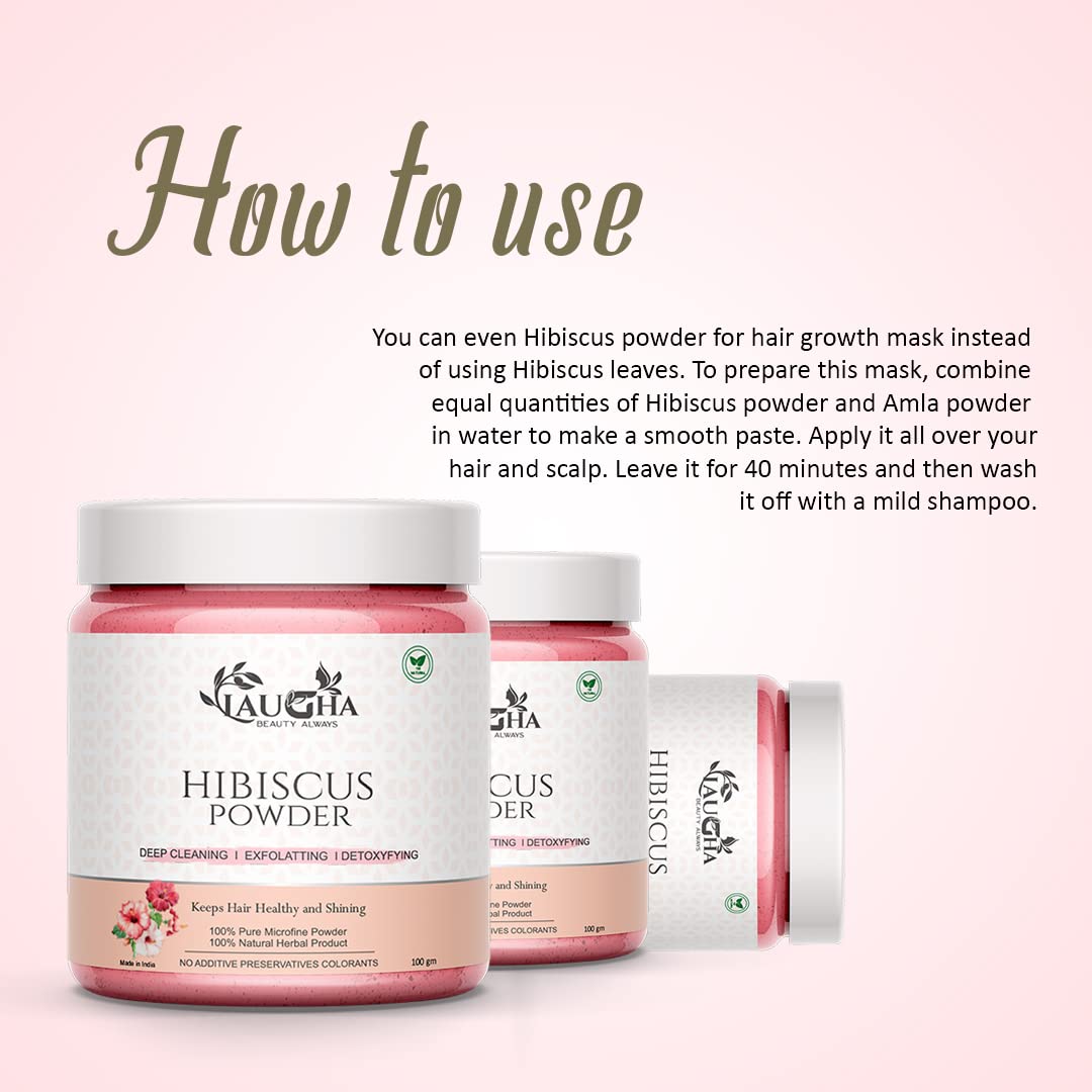 LaughaNatural Organic Hibiscus Powder for Hair & Skin Care - 100% Pure Hibiscus Face Mask & Hair Mask Treatment (Pack of 2 Jars, 200g Total) - Promotes Hair Growth & Glowing Skin for DIY Beauty Routines