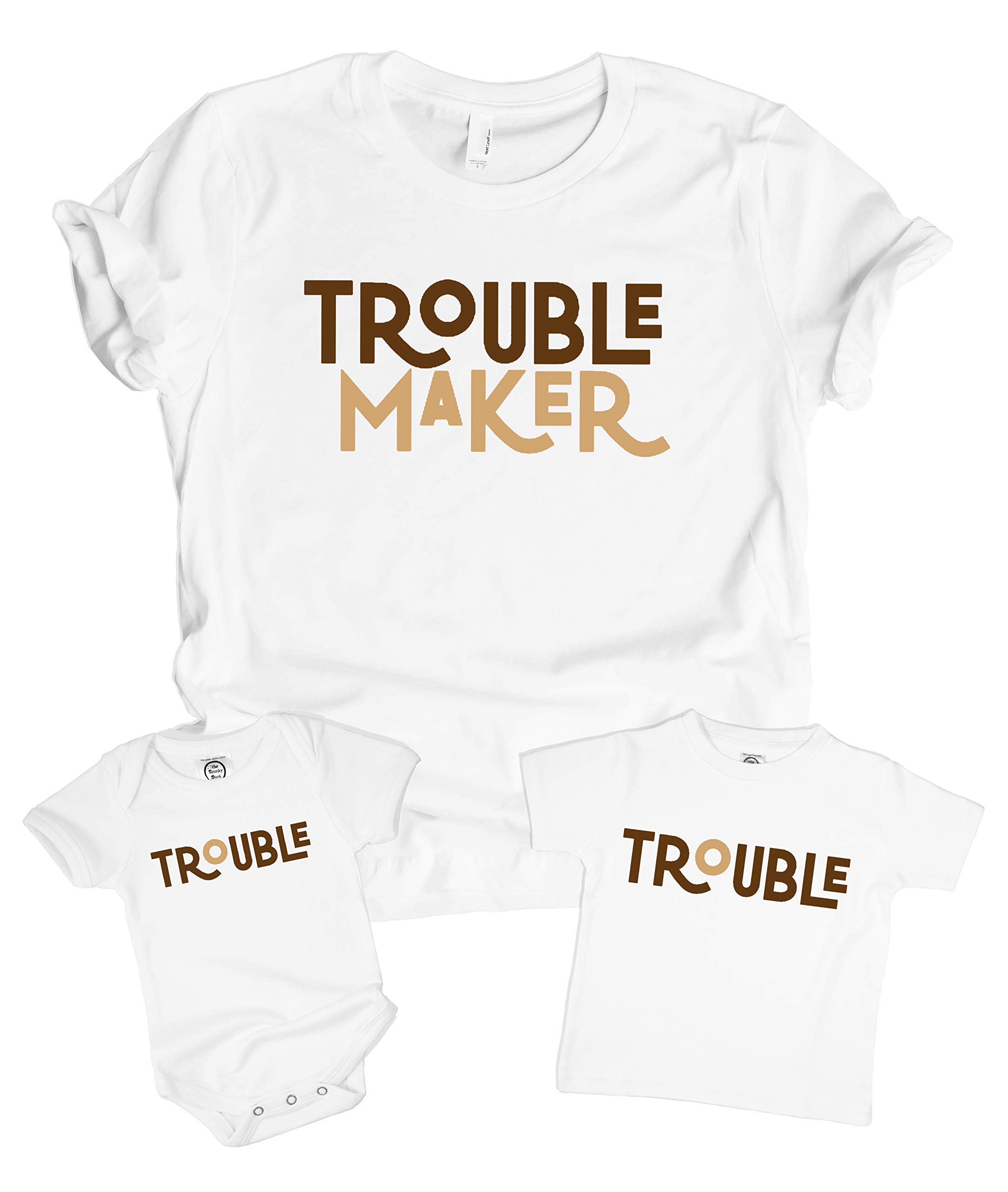 Funny Matching Mother & Son/Daughter T-Shirts - Trouble Maker Mommy & Me Outfits for Family Photos & Special Occasions