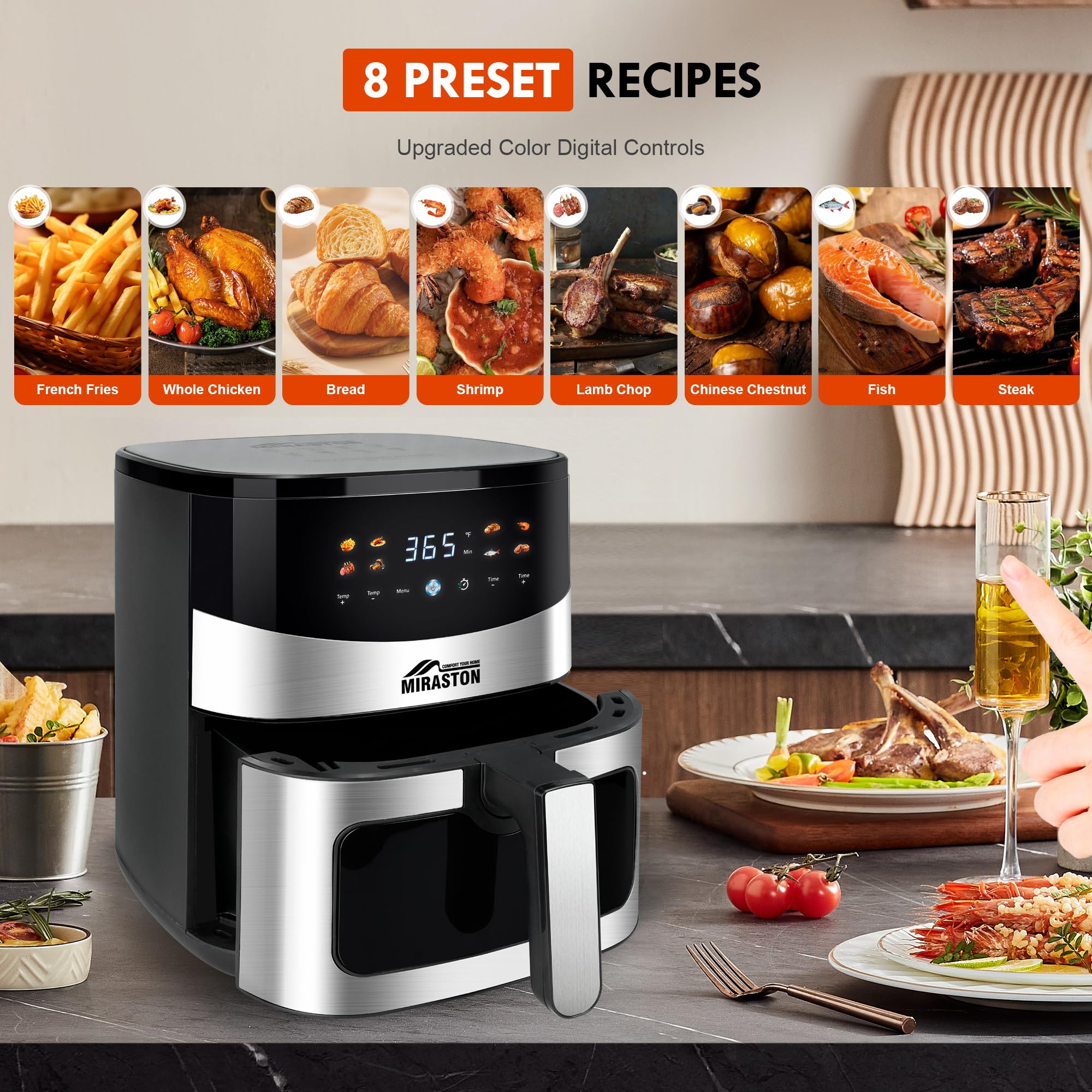 6.5QT Air Fryer with Clear View Window - Smart Digital Air Fryer with 8 Preset Cooking Functions for Healthy Meals, Snacks & Desserts - Dishwasher Safe Nonstick Basket - Perfect for Kitchen, Dorm, Office & Small Apartments - Ideal for Quick Meals, Family Dinners & Party Snacks
