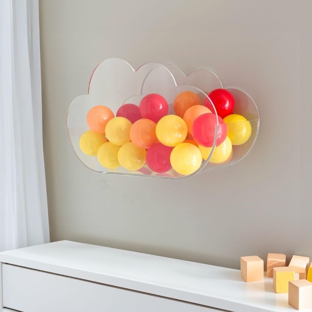 100% Acrylic Cloud Display Pocket - Clear Wall Mount Organizer for Baby Nursery, Kids Room & Playroom - Cute Whimsical Toy Storage & Decor - Perfect for Storing Stuffed Animals, Books & Small Toys