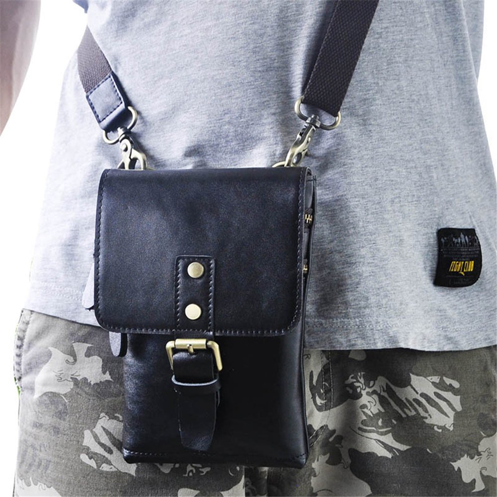 Genuine Leather Men's Waist Pack Bag - Small Satchel Crossbody Bag for Travel, Hiking & Everyday Use (Black)