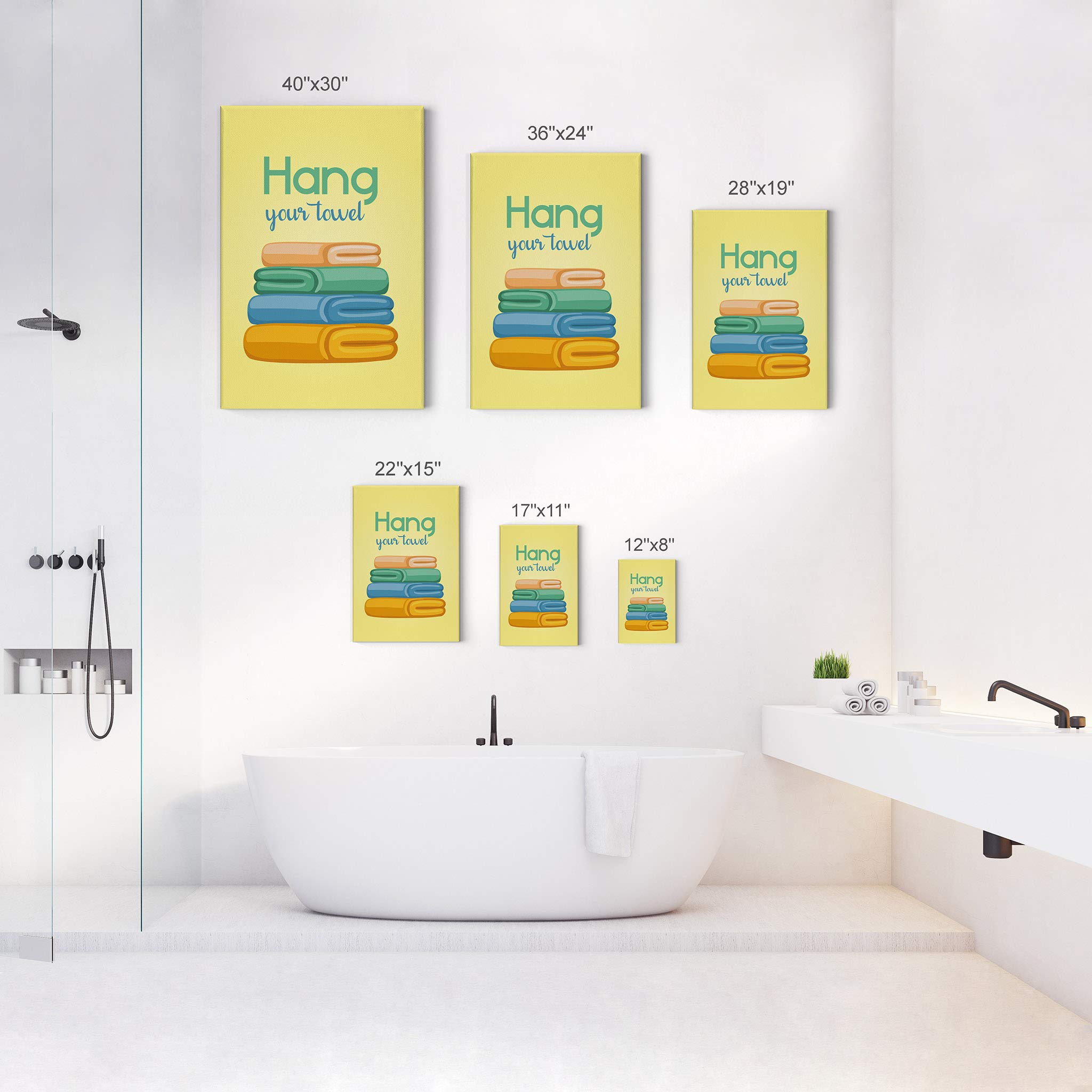 Yellow Smile Art Design Towel Hanging Canvas Print - Kids Bathroom Decor, Nursery Wall Art, Ready to Hang Home Decoration (17x11 inches, Made in USA) - Perfect for Bathrooms, Playrooms & Kids' Bedrooms