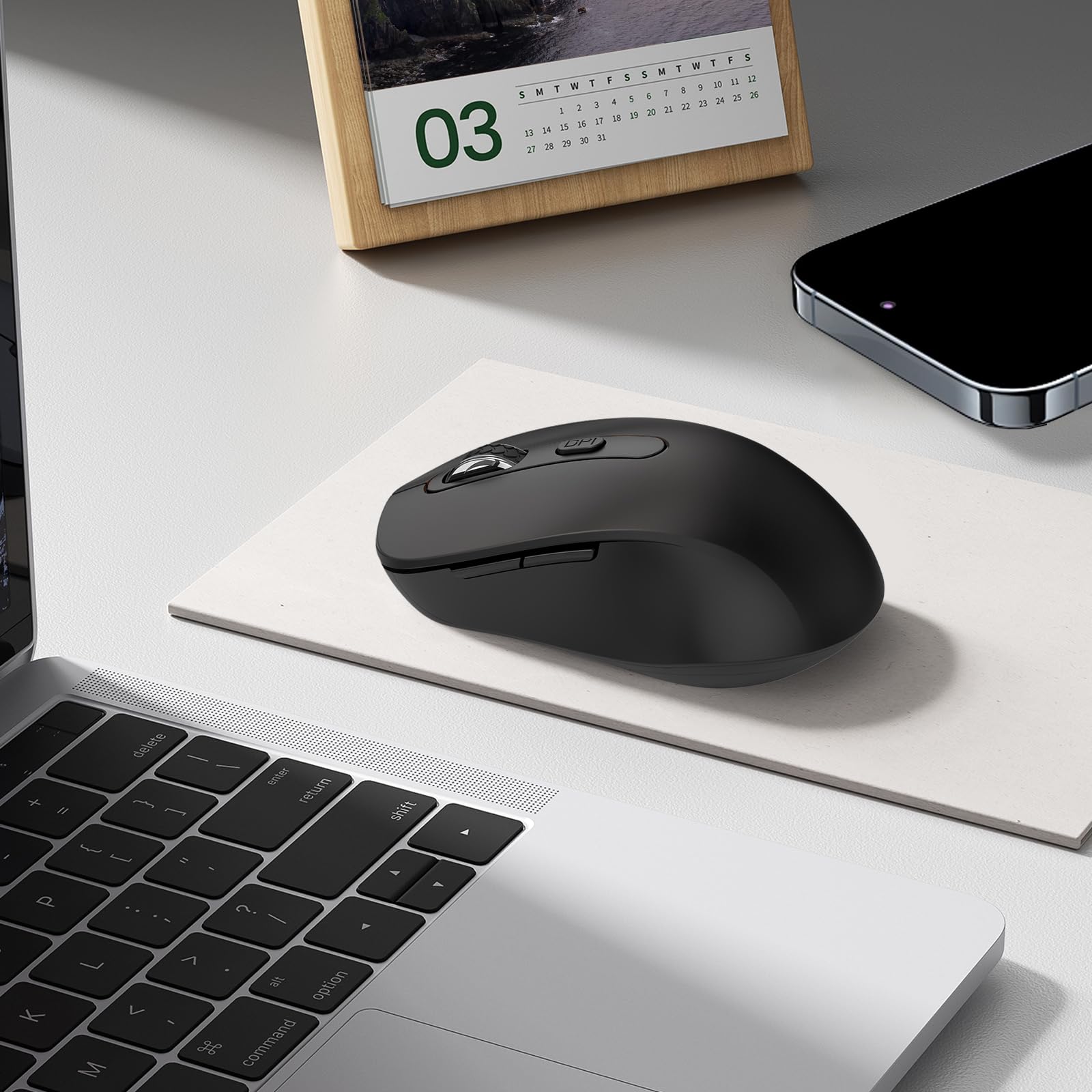 Wireless Silent Mouse for Laptop, PC, Chromebook, Mac - 2400 DPI Ergonomic USB Mouse with Side Buttons, Anti-Slip Scroll Wheel & Nano Receiver - Perfect for Office, Gaming & Home Use (Black)