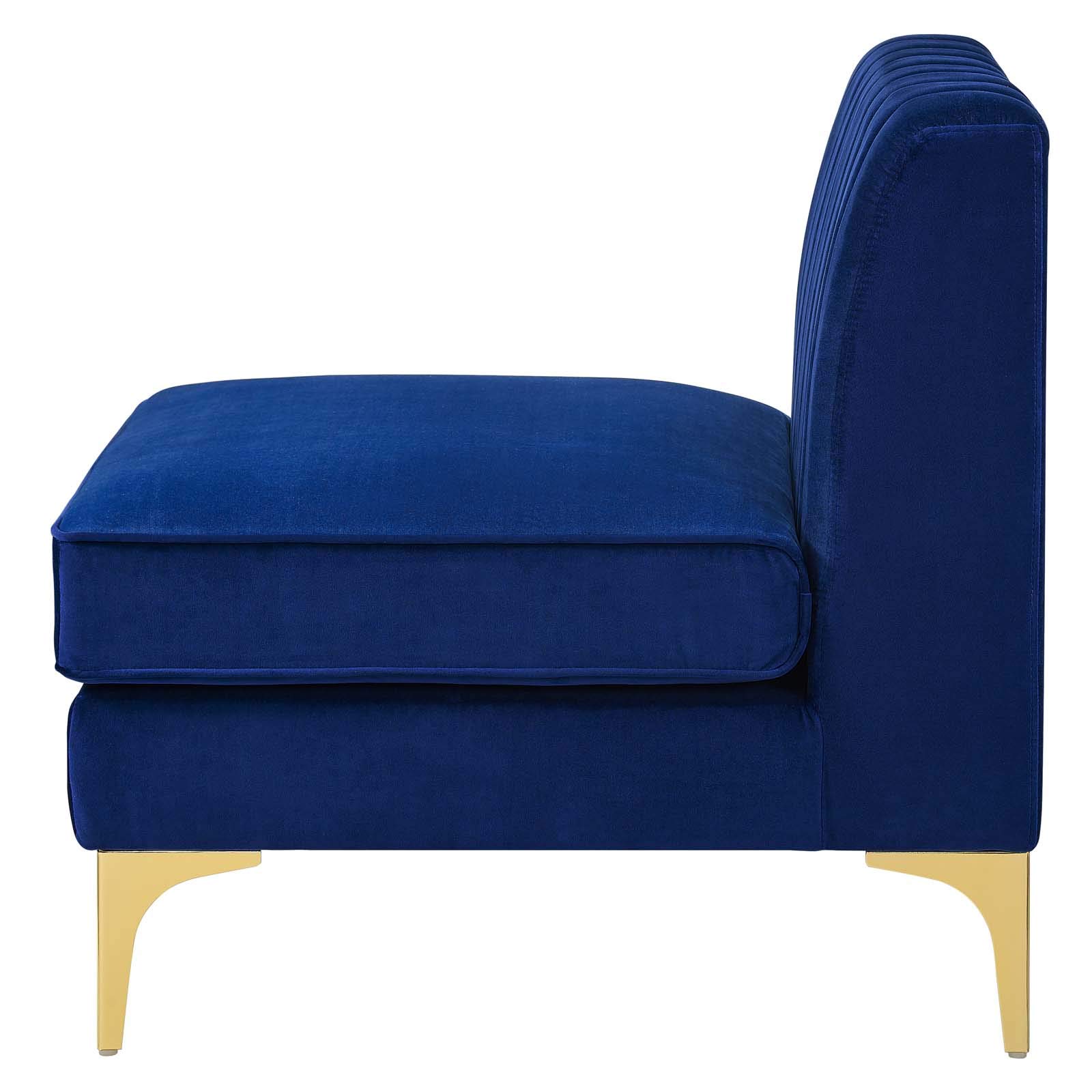 Modway Triumph Channel Tufted Performance Velvet 4-Piece Sectional Sofa in Navy Blue - Modern Living Room Furniture for Small Spaces, Apartments & Cozy Home Decor