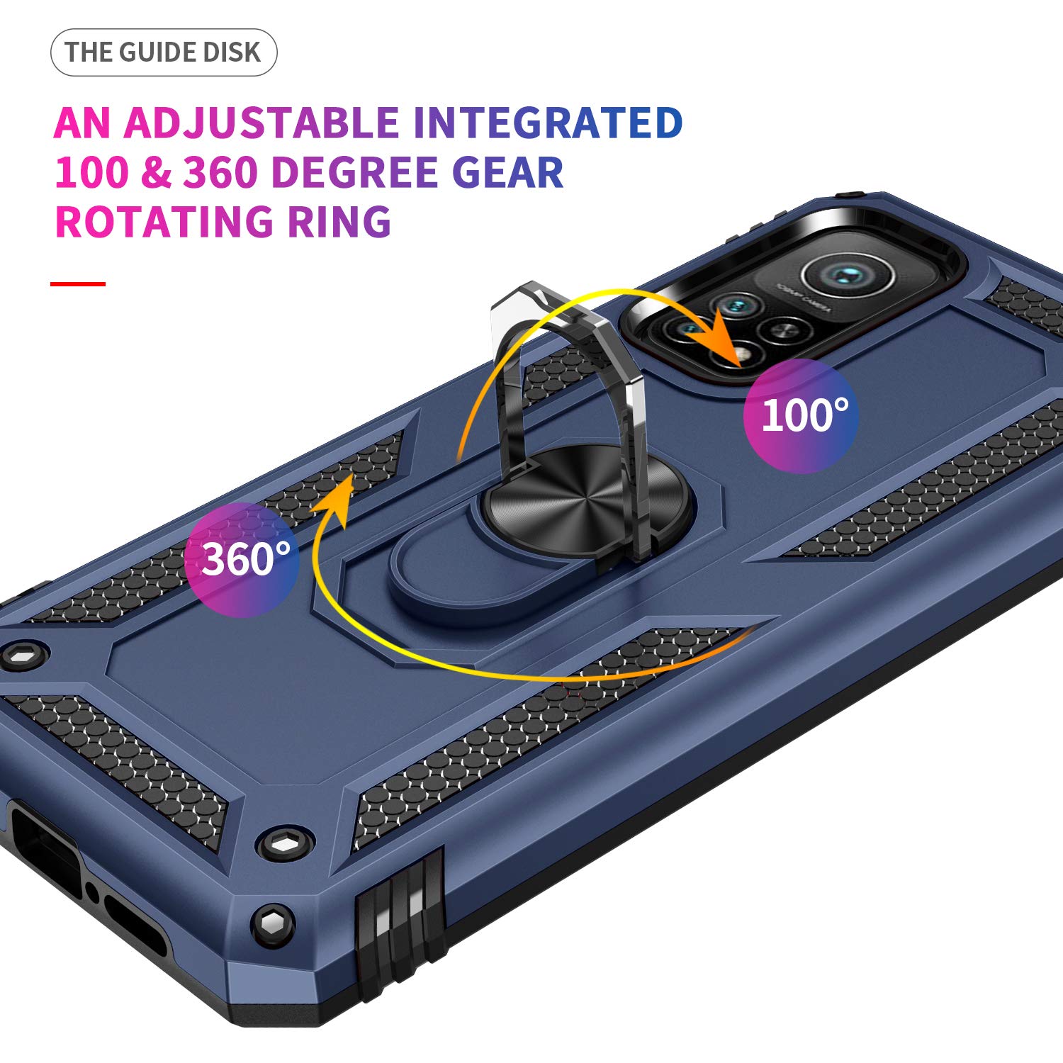 Shockproof Armor Case for Xiaomi Mi 10T Pro 5G/Mi 10T 5G with Built-in Screen Protector & Ring Kickstand - Military Grade Slim Protective Cover (Blue) - Perfect for Outdoor Activities, Travel, and Daily Protection
