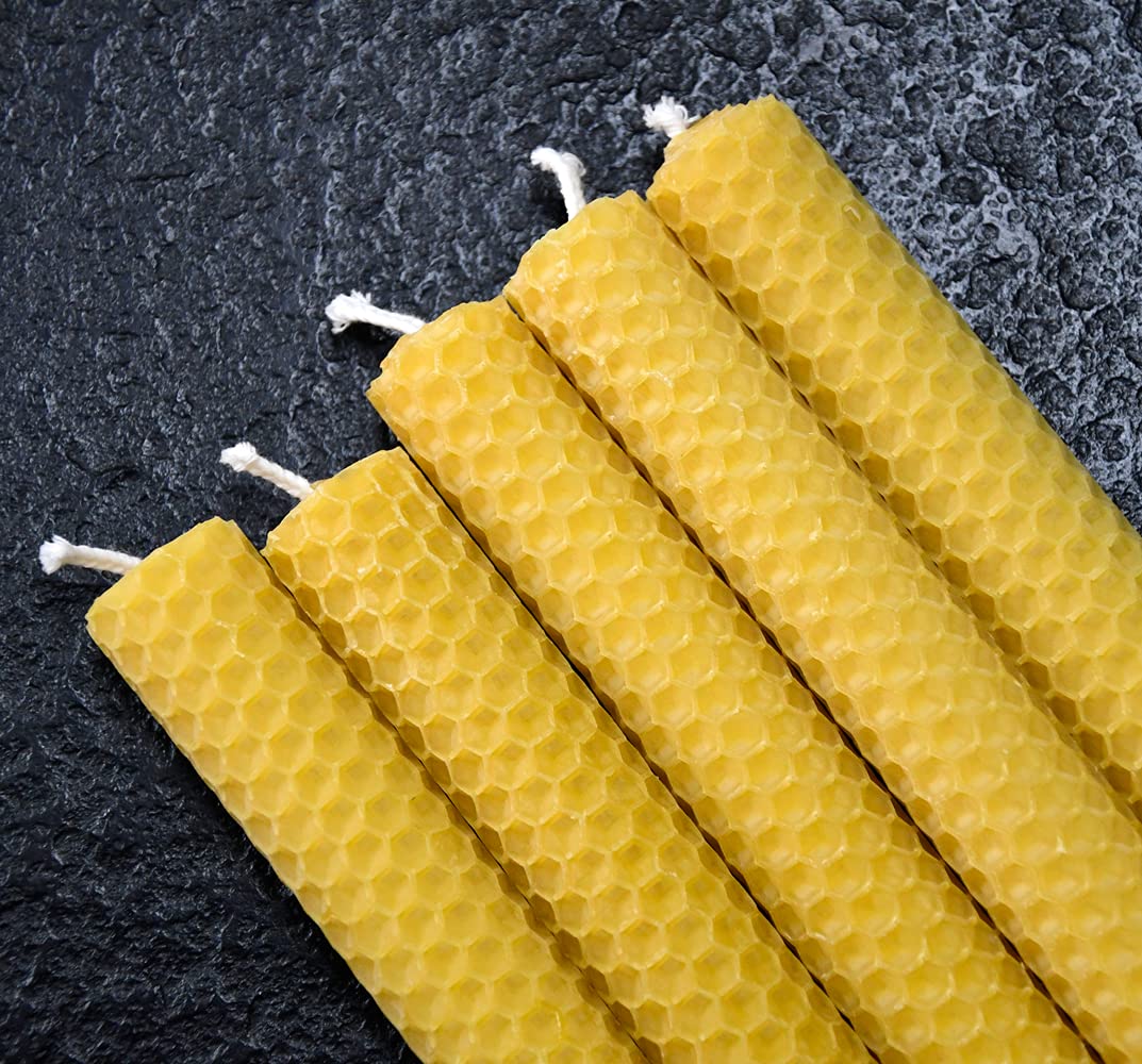DEYBBY Handmade Beeswax Taper Candles - Dripless, Hand-Rolled Honeycomb Candles for Dinner Parties, Weddings & Romantic Decor (Set of 6, Brown Raw) | Eco-Friendly Home Ambiance & Gift Idea