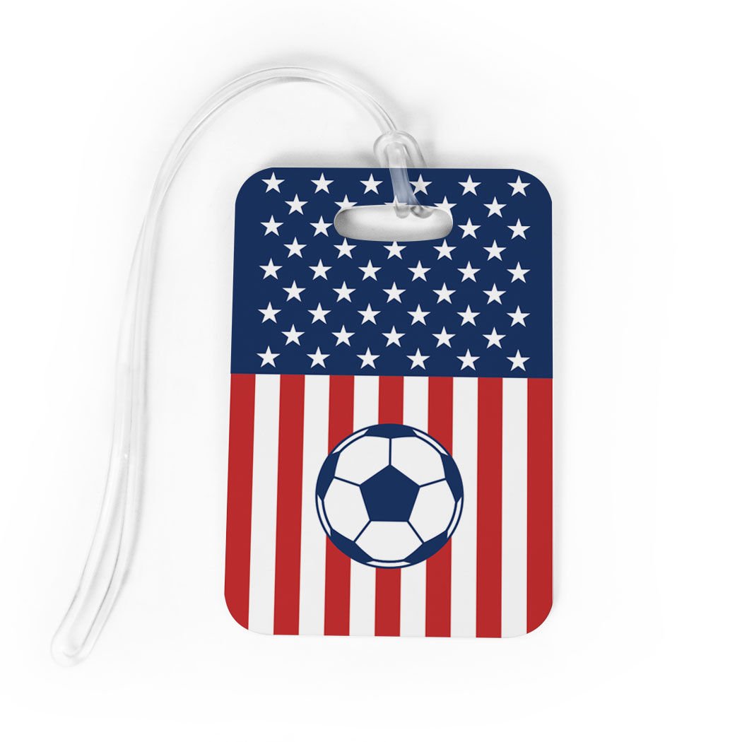 ChalkTalkSPORTS Soccer Luggage Tag & Bag Tag - USA Soccer Player Design - Medium Size for Travel & Sports Gear - Perfect for Soccer Fans, Travelers & Athletes