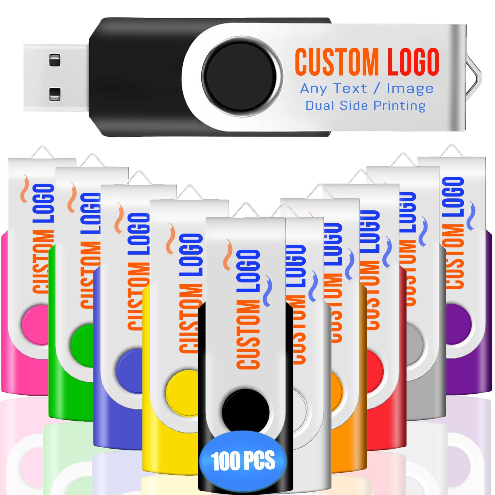 Custom USB Flash Drive 32GB 100 Pack - Logo Printed Promotional Gifts for Business Branding