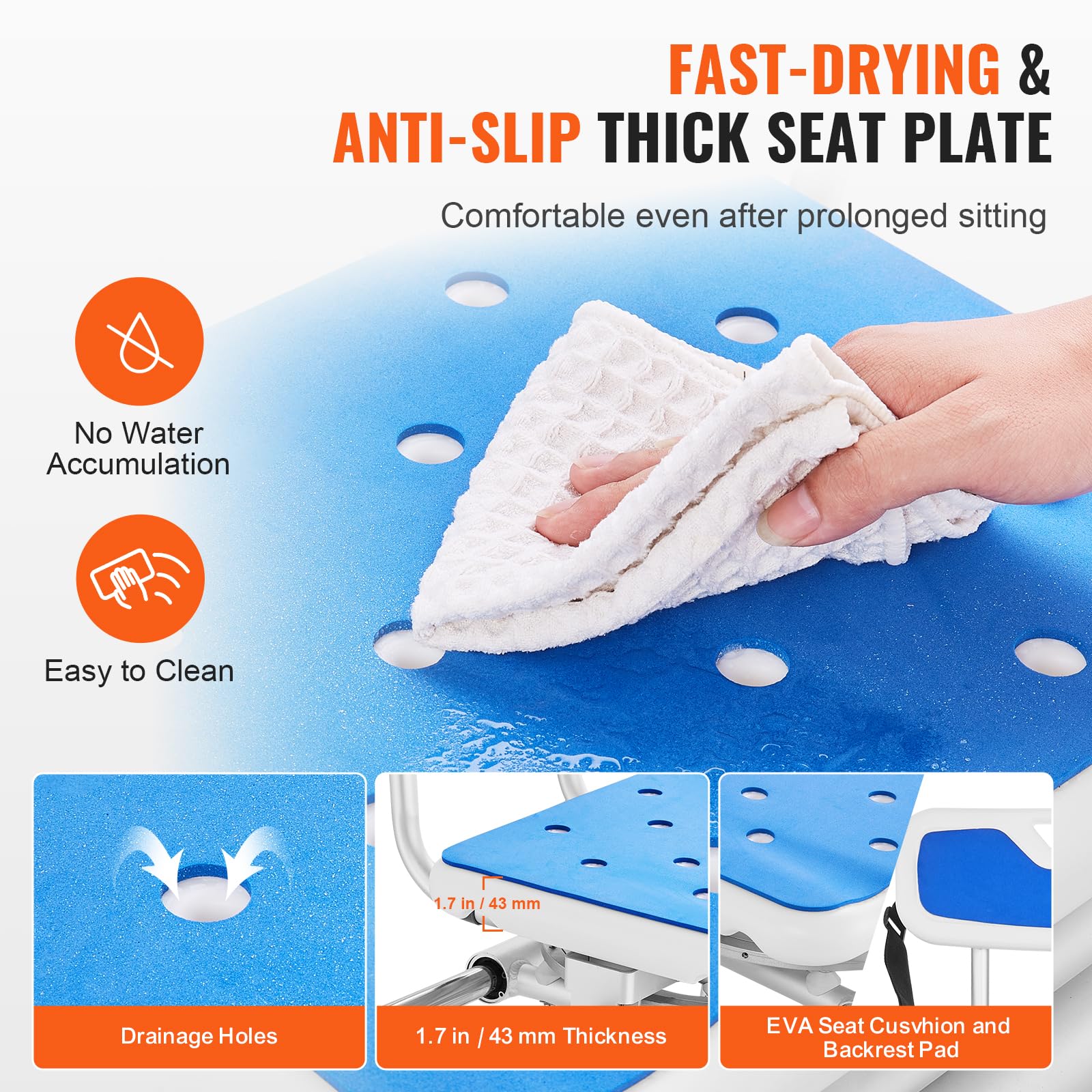 VEVOR 360° Swivel Sliding Tub Transfer Bench - Adjustable Height Bathtub Shower Chair with Armrests & Safety Belt - Non-Slip Rotating Seat for Elderly & Disabled - 400 lbs Weight Capacity - Ideal for Safe Bathing & Mobility Assistance