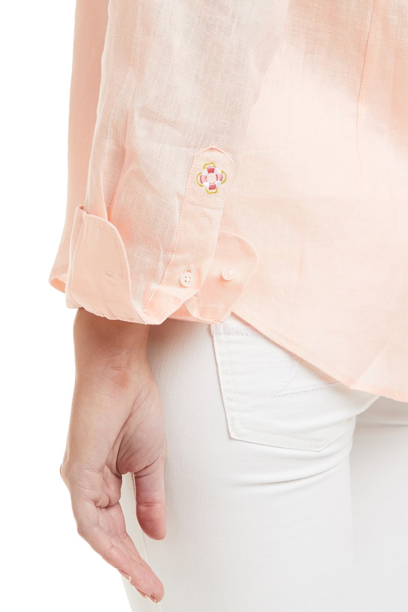 Women's Peach Linen Button Down Shirt - Casual & Office Wear, Summer Breathable Blouse for Work, Travel & Everyday Outfits