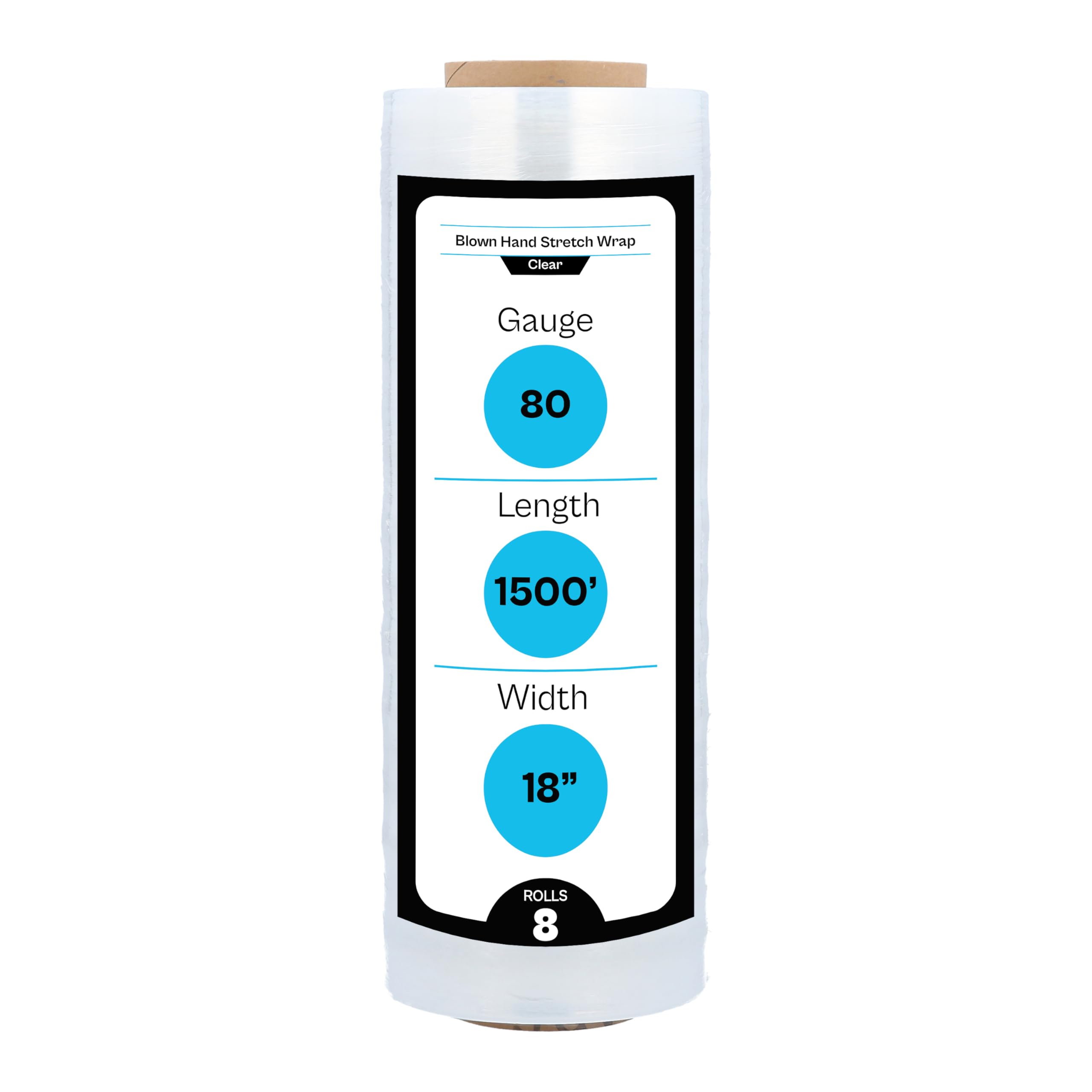MMBM Stretch Wrap - 18 Inch x 1500 Feet, 80 Gauge Clear Plastic Cling Film (8 Pack) - Heavy Duty Blown Hand Stretch Film for Secure Pallet Wrapping, Moving & Packaging Supplies | Ideal for Warehouse, Shipping & Industrial Use