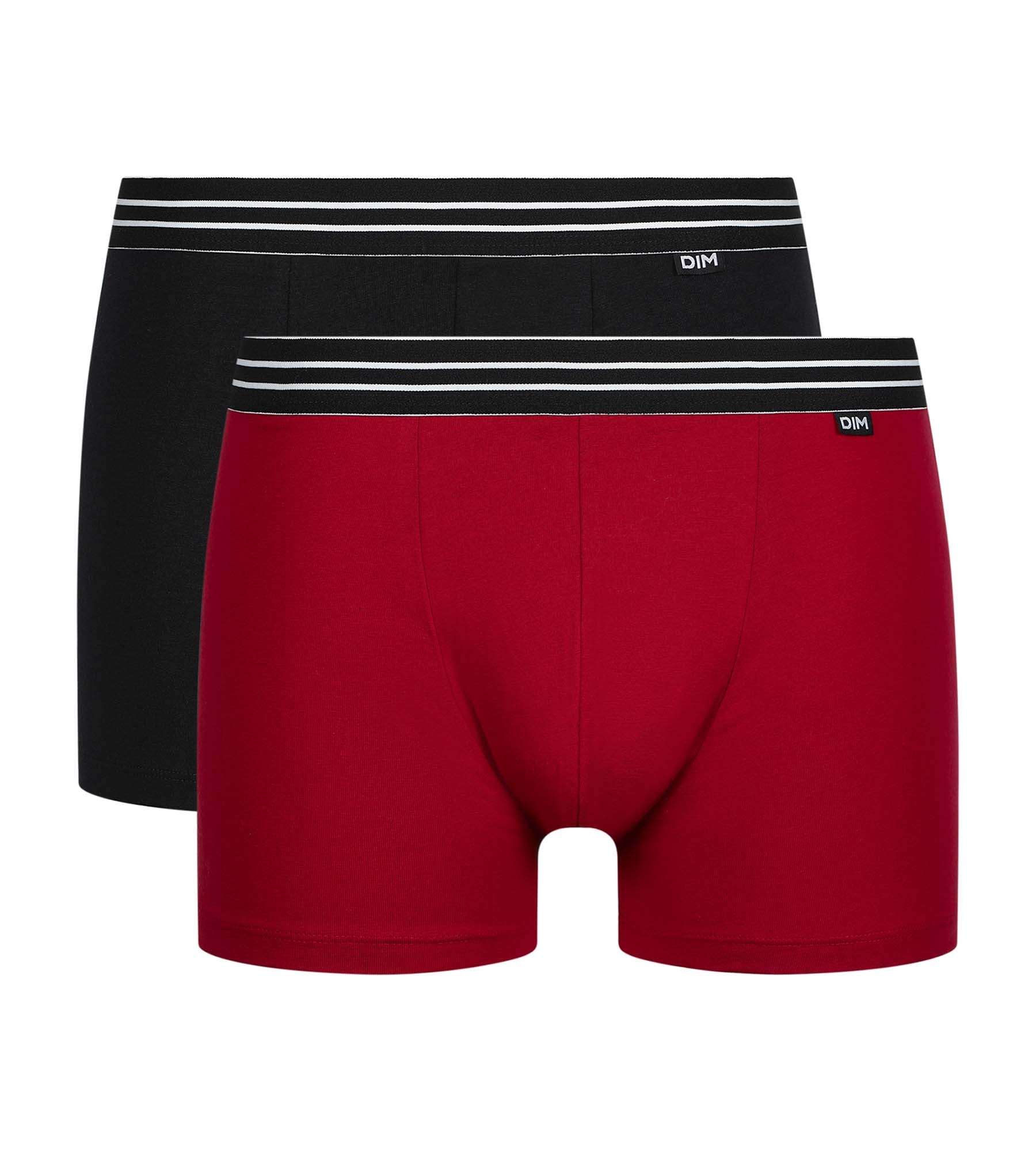 2 Pack Men's Stretch Cotton Boxer Briefs - Carmine Red & Black | EcoDim | Soft & Breathable Underwear for Everyday Comfort & Active Lifestyles