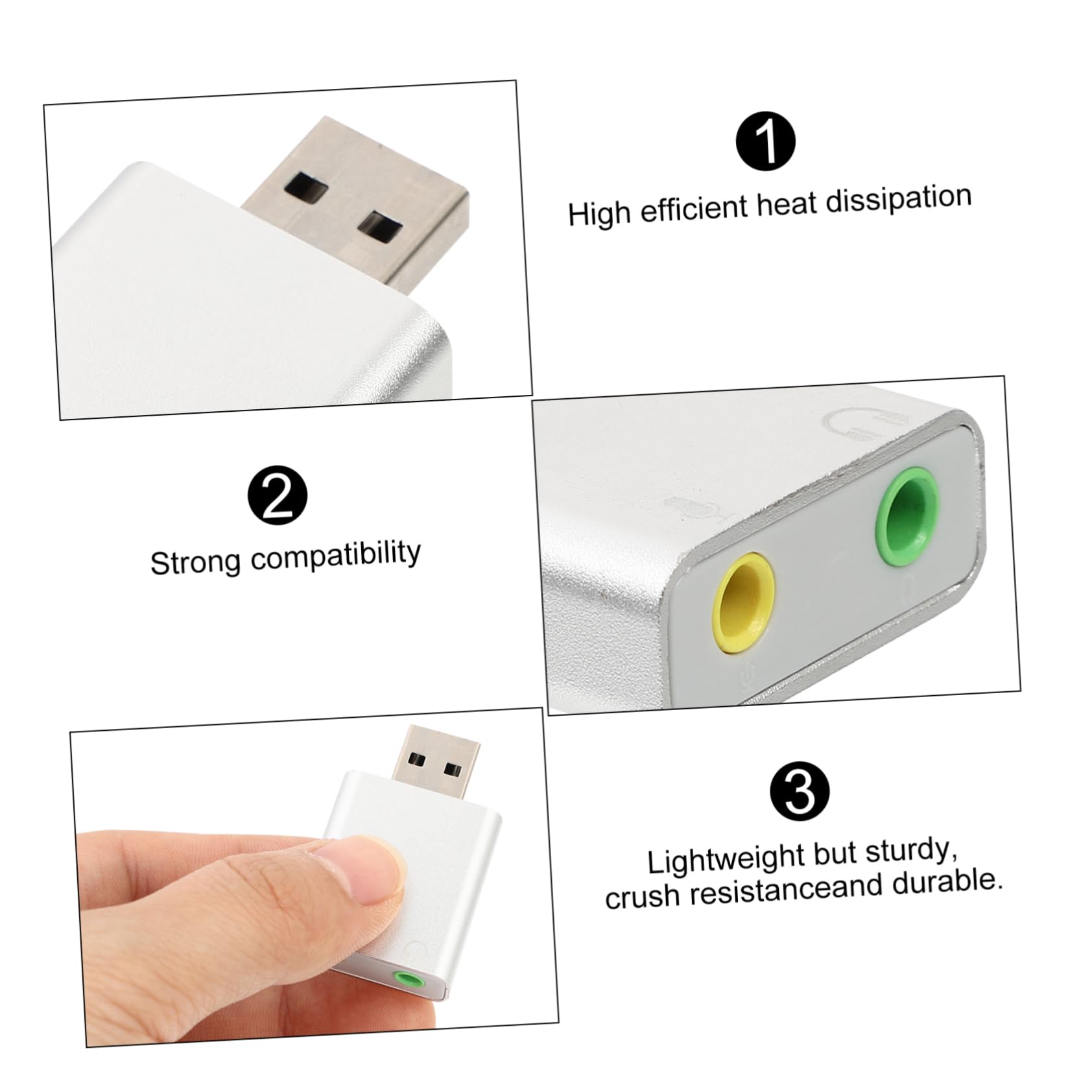 PartyKindom 2-Pack USB External Sound Card Adapter - 3D Aluminum Alloy USB Headset & Microphone Splitter for Laptops, PCs, Gaming Headsets - Perfect for Online Meetings, Gaming & Music Streaming