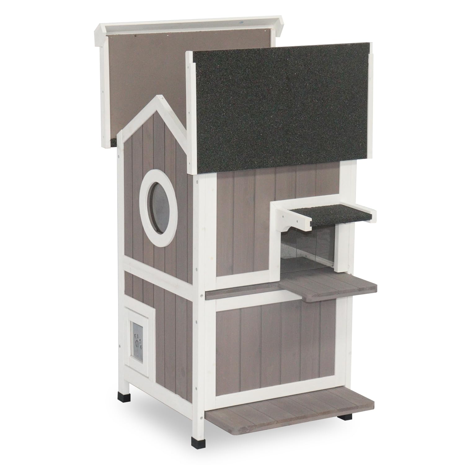 Weatherproof Outdoor Cat House - 2 Story Wooden Kitty Shelter for Winter, Feral Cats & Strays with Waterproof Roof - Perfect for Backyard, Garden & Patio Protection