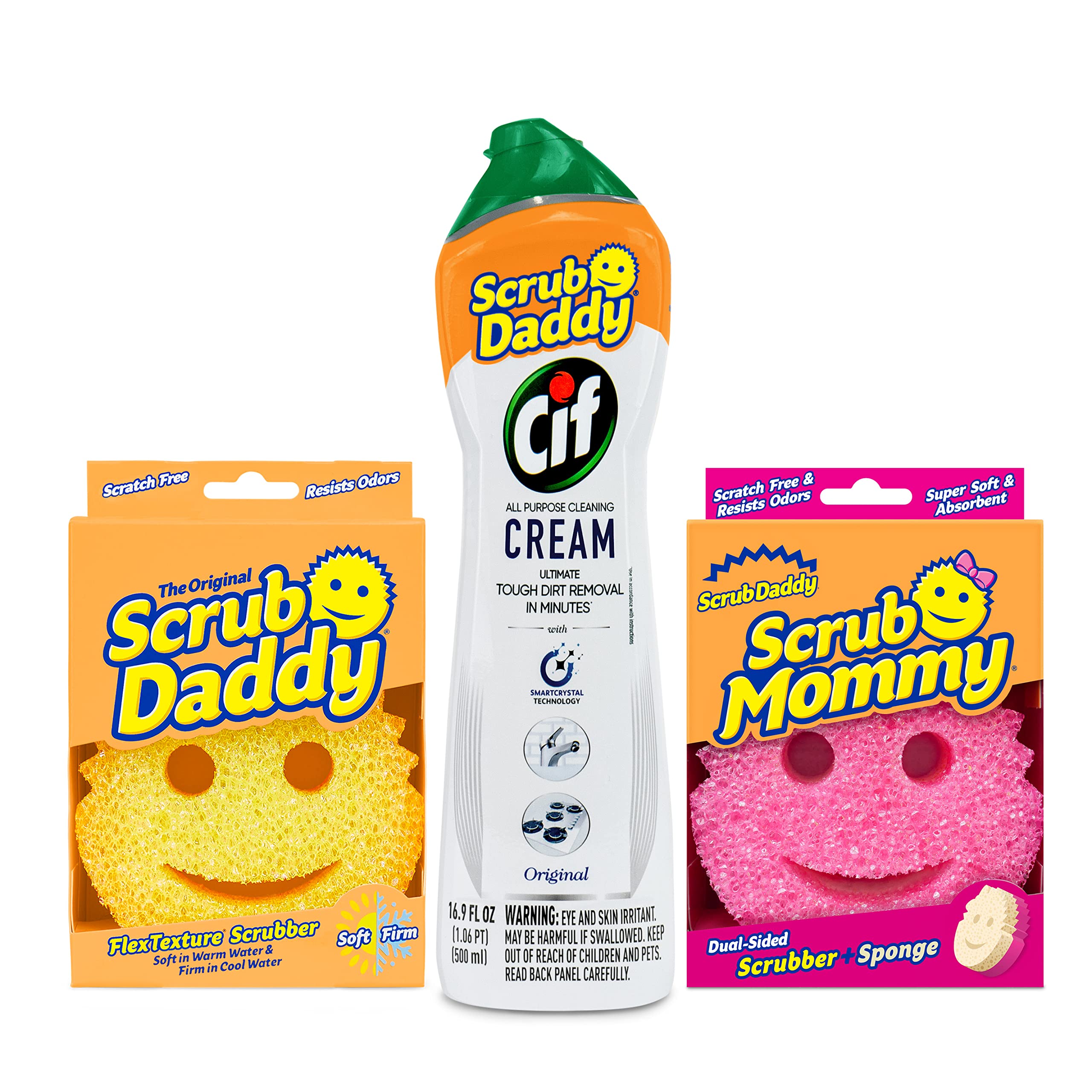Scrub Daddy & Scrub Mommy Sponges with Cif All-Purpose Cleaner | Non-Scratch Kitchen & Bathroom Cleaning Sponges | Multipurpose Cleaner Cream | Complete Cleaning Supplies Kit for Home, Office & Commercial Use