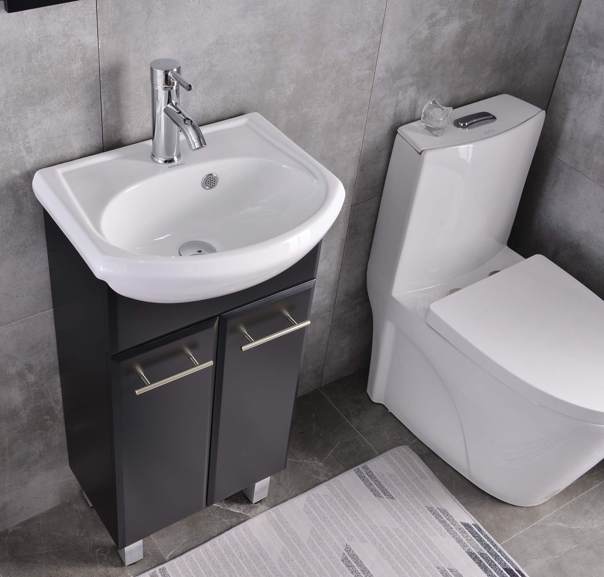 18 Inch Small Bathroom Cabinet Vanity Set with Mirror, Ceramic Vessel Sink & Faucet - Includes Drain, Black - Perfect for Powder Rooms, Guest Baths & Compact Spaces
