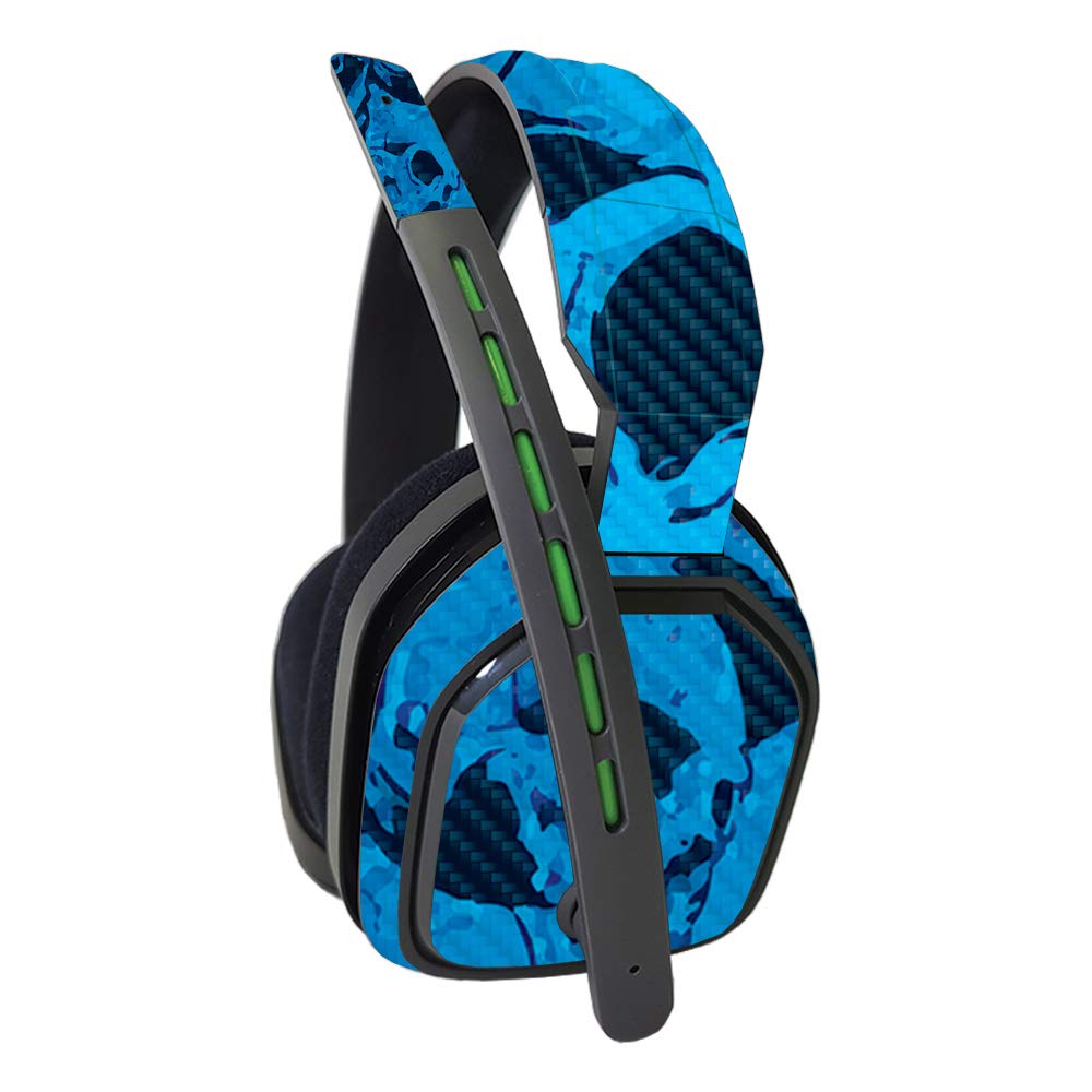 Premium Carbon Fiber Skin for Astro A10 Headset - Blue Skulls Design | Protective & Durable Textured Cover | Easy to Apply & Remove | Made in USA | Perfect for Gaming, Streaming & Travel Protection