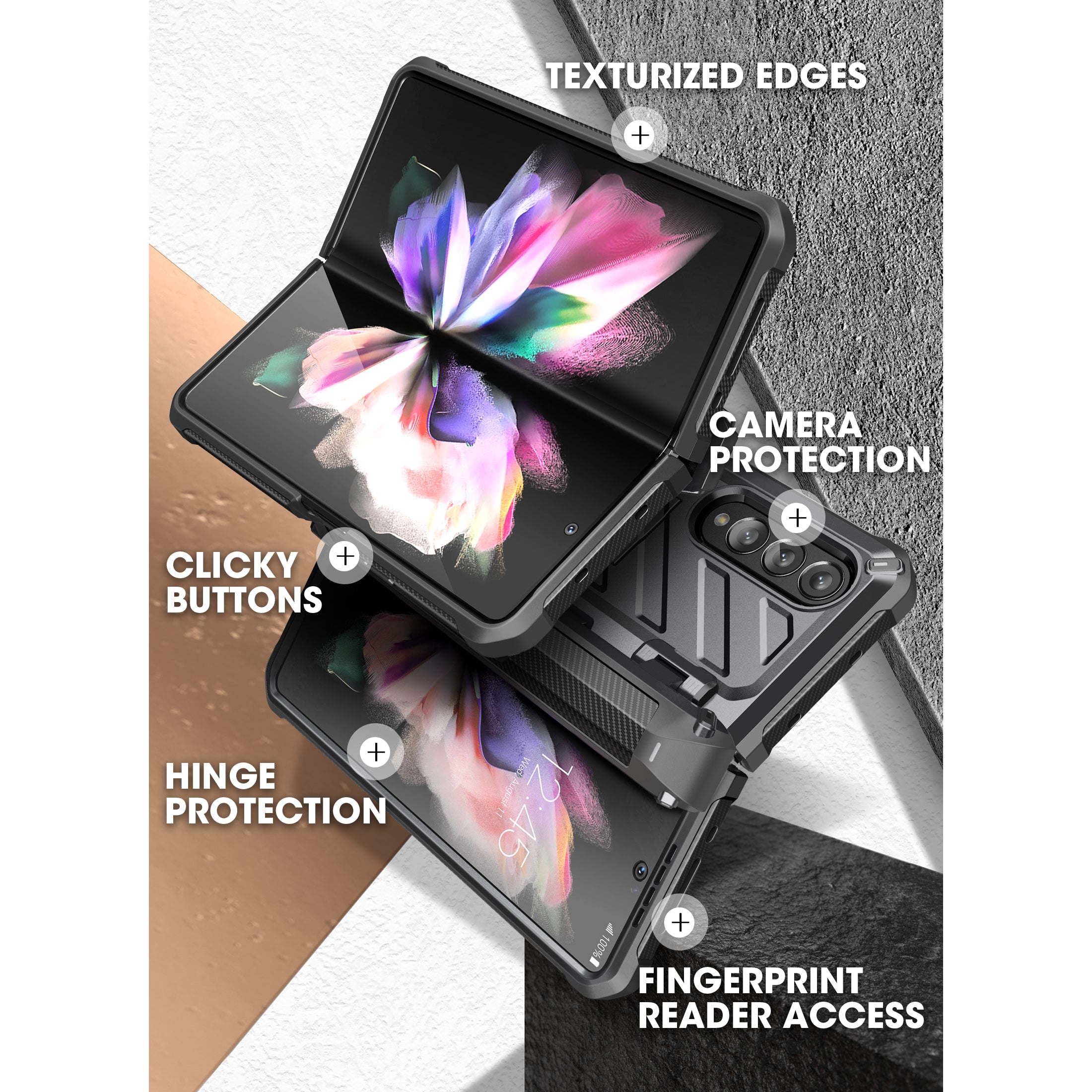 Samsung Galaxy Z Fold 3 Unicorn Beetle PRO Heavy Duty Rugged Case with S Pen Holder - Black | Shockproof Protective Cover for Work, Travel & Outdoor Activities