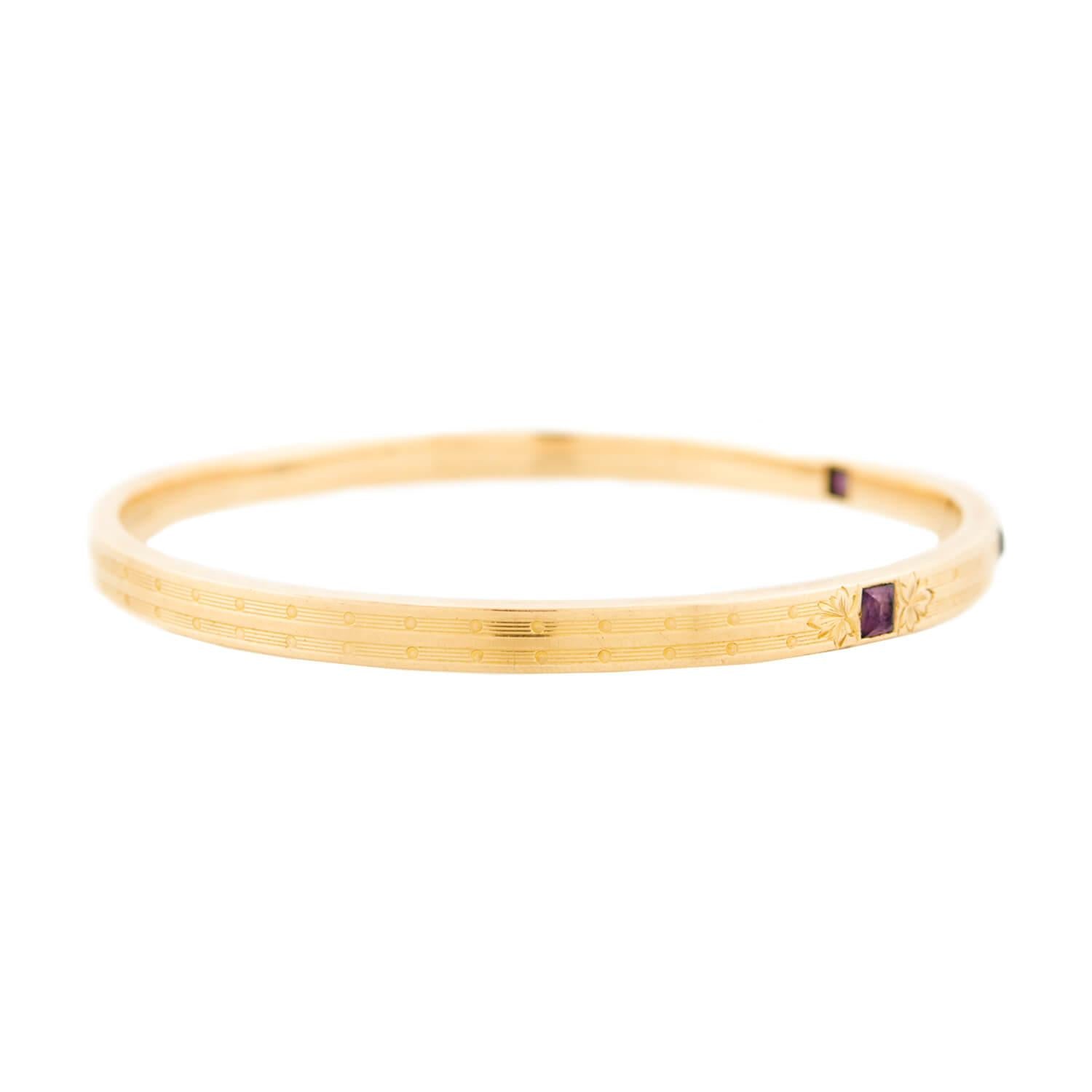 Vintage Edwardian 14K Gold Amethyst Bangle Bracelet - CARTER, GOUGH & CO. Antique Jewelry for Women, Perfect for Weddings, Parties & Special Occasions