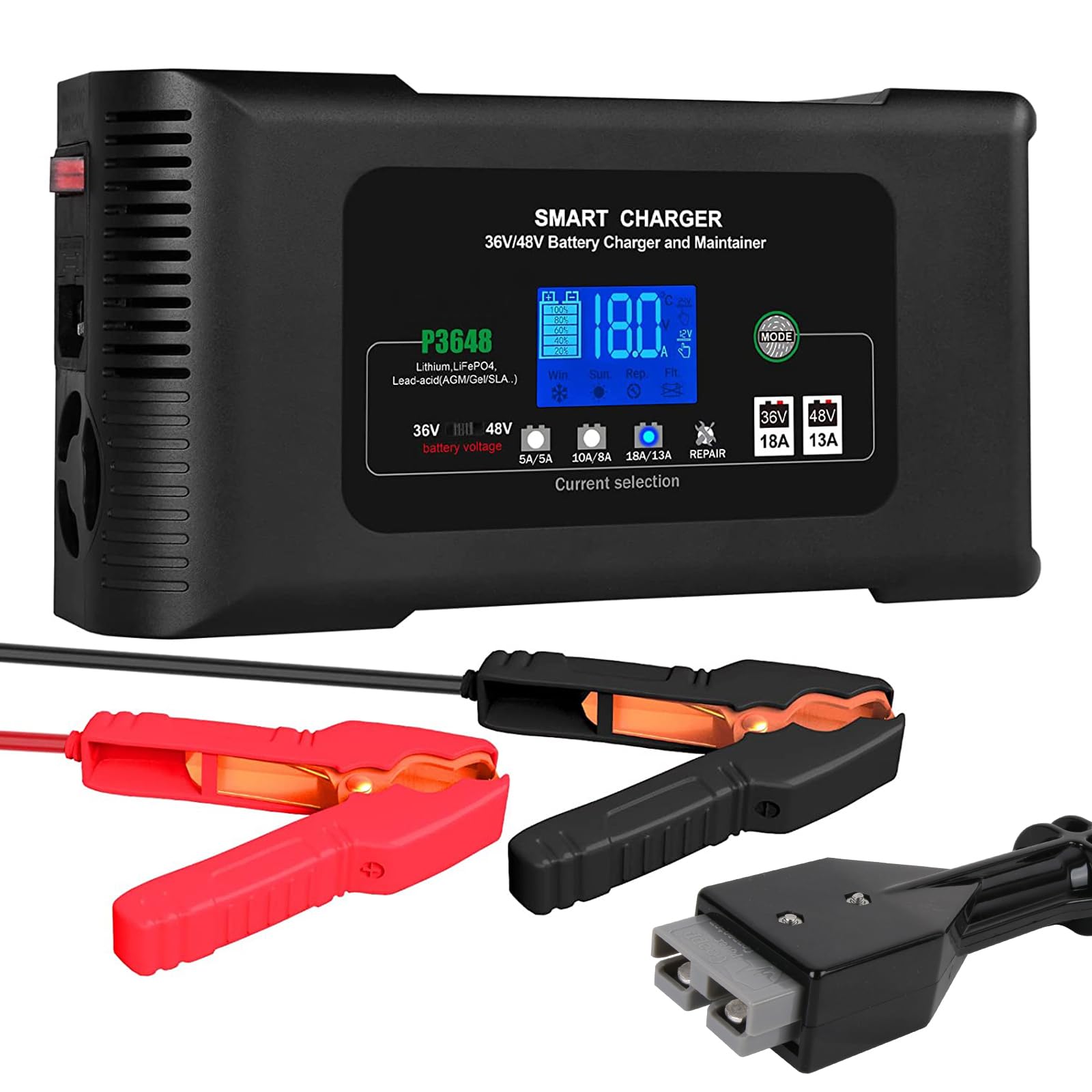 36V/48V Golf Cart Battery Charger - 18A for 36V, 13A for 48V - Smart Charger for EZGO Marathon Carts - Compatible with Lithium, LiFePO4, Lead-Acid AGM/Gel/SLA Batteries - Anderson SB-50 Plug - Perfect for Home, Golf Course & RV Use