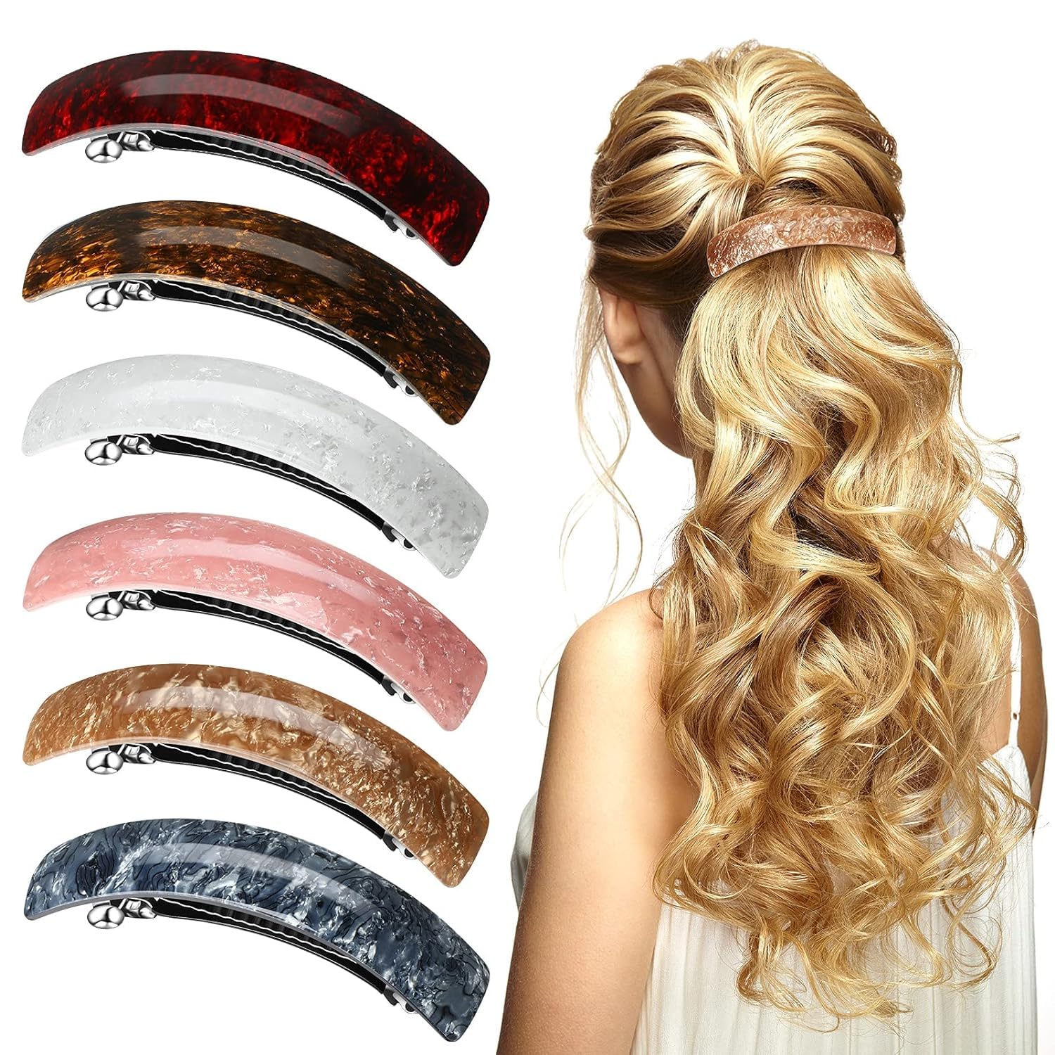 4pcs Retro Acrylic Automatic Hair Clips for Women - Elegant French Design Large Barrettes for Ladies & Girls - Perfect for Everyday Styling, Weddings & Special Occasions
