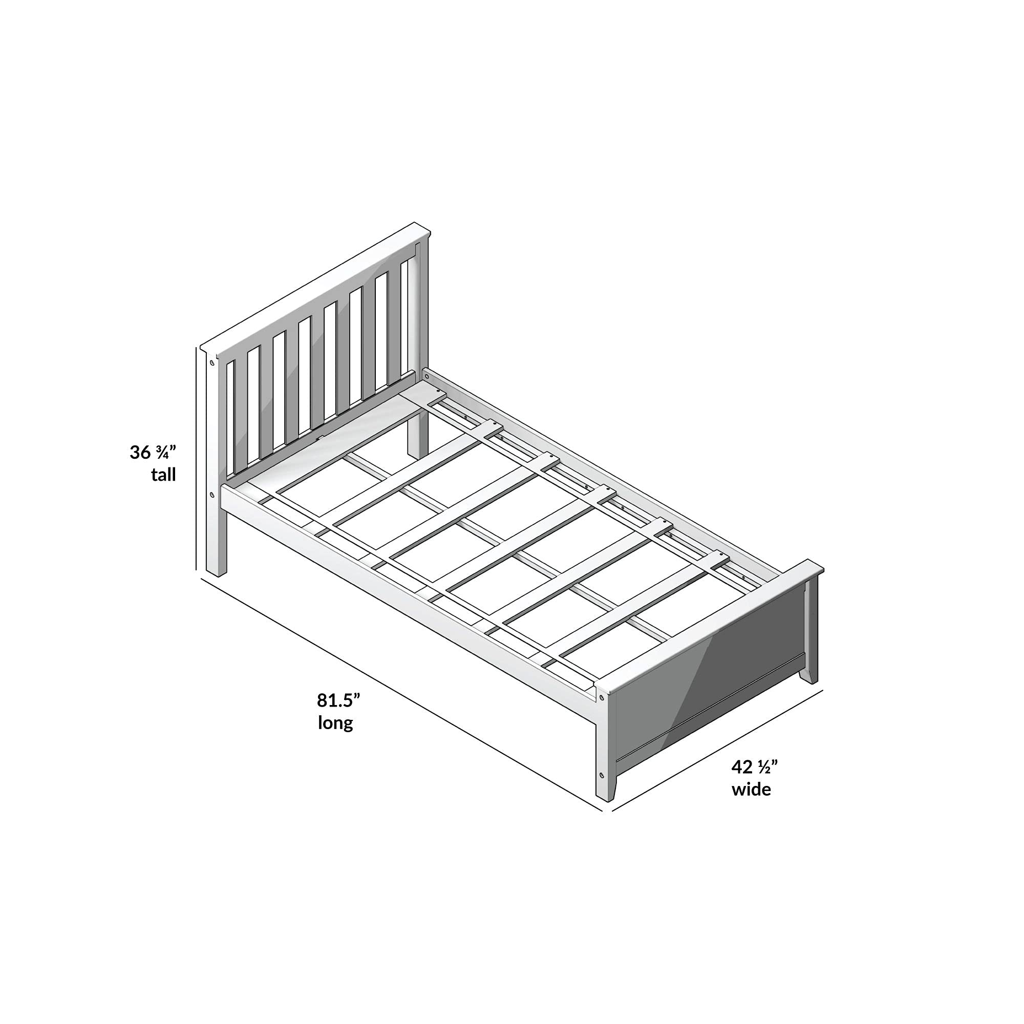 Max & Lily Twin Bed Frame with Headboard - White Wooden Slatted Design with Safety Guard Rail for Kids | Perfect for Bedrooms, Playrooms & Sleepovers