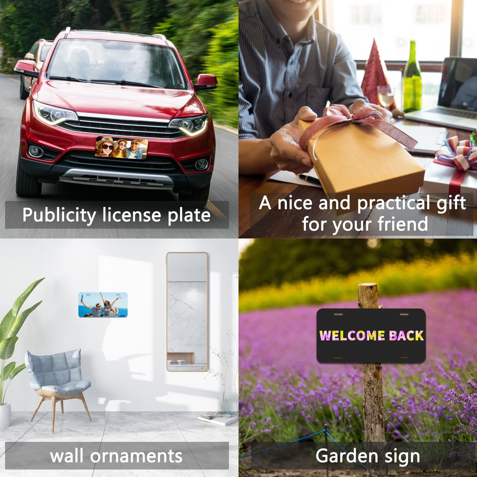 4 Pcs Sublimation License Plate Blanks - DIY Custom Aluminum Metal Car Plates for Personalized Vehicle Design (White) | Perfect for Gift Ideas, Car Enthusiasts & Custom Automotive Projects