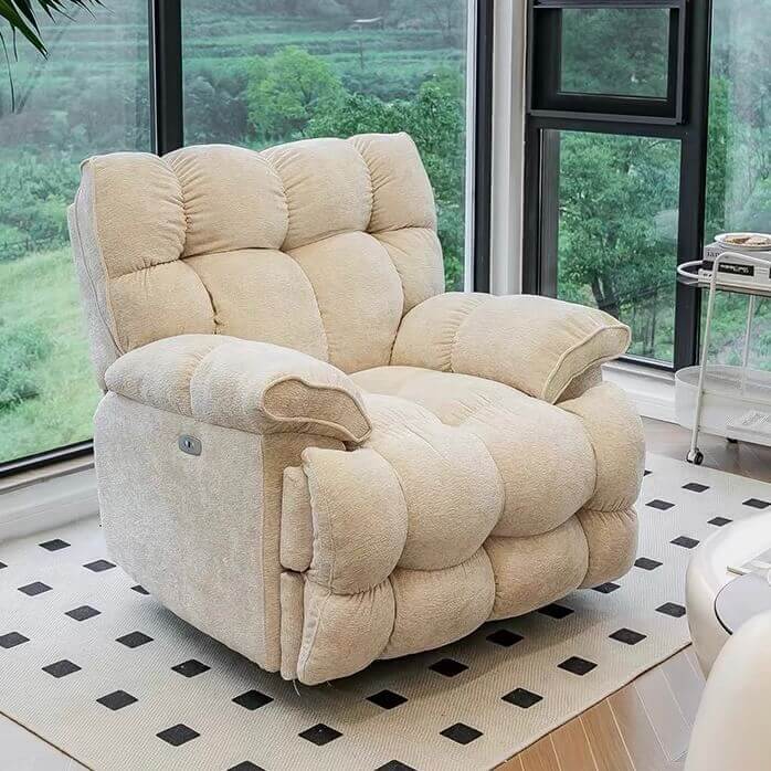 Premium White Chenille Wool Electric Recliner Chair - Modern Comfort for Living Room, Home Theater & Office - Adjustable Power Lift Reclining Sofa with USB Charger