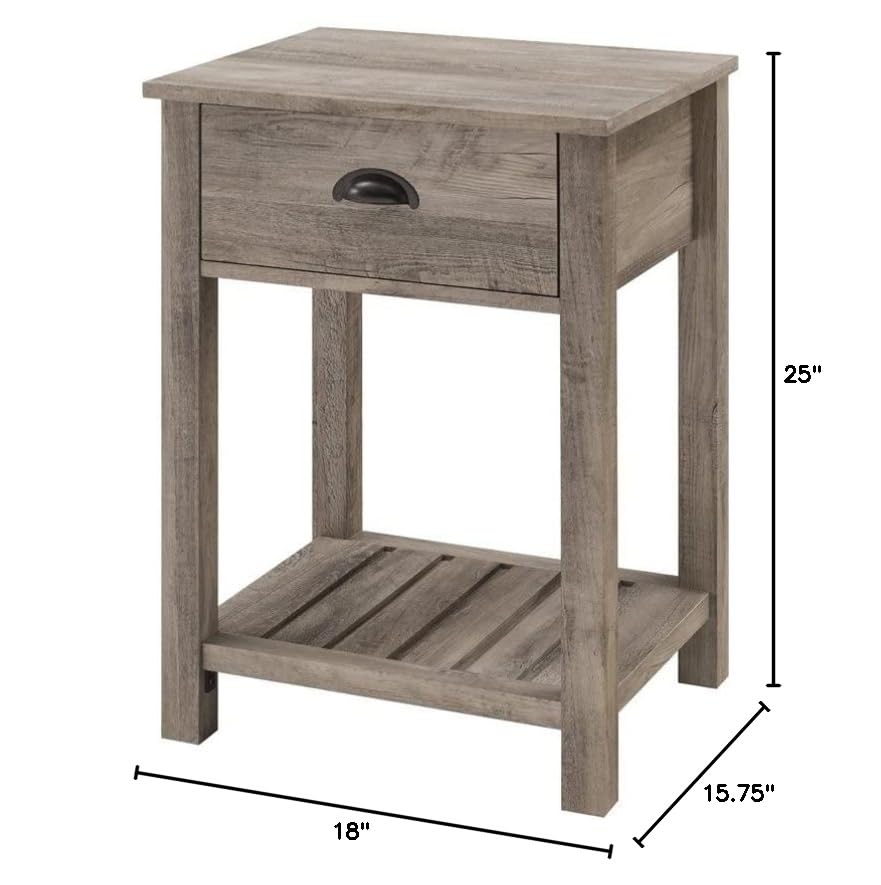 Walker Edison Farmhouse Square Side Accent Table Set - 18 Inch Grey Wash Storage End Table with Door for Living Room, Bedroom & Nightstand - Perfect for Small Space Organization & Home Decor