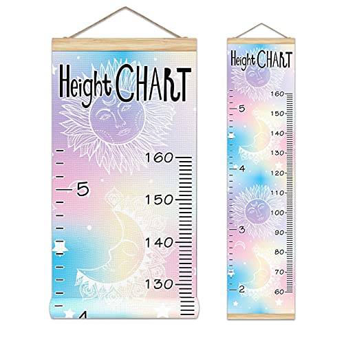 Colorful Sun & Moon Growth Chart for Kids - Height Measurement Wall Ruler with Hanging Banner - Perfect for Nursery, Bedroom & Playroom Decor