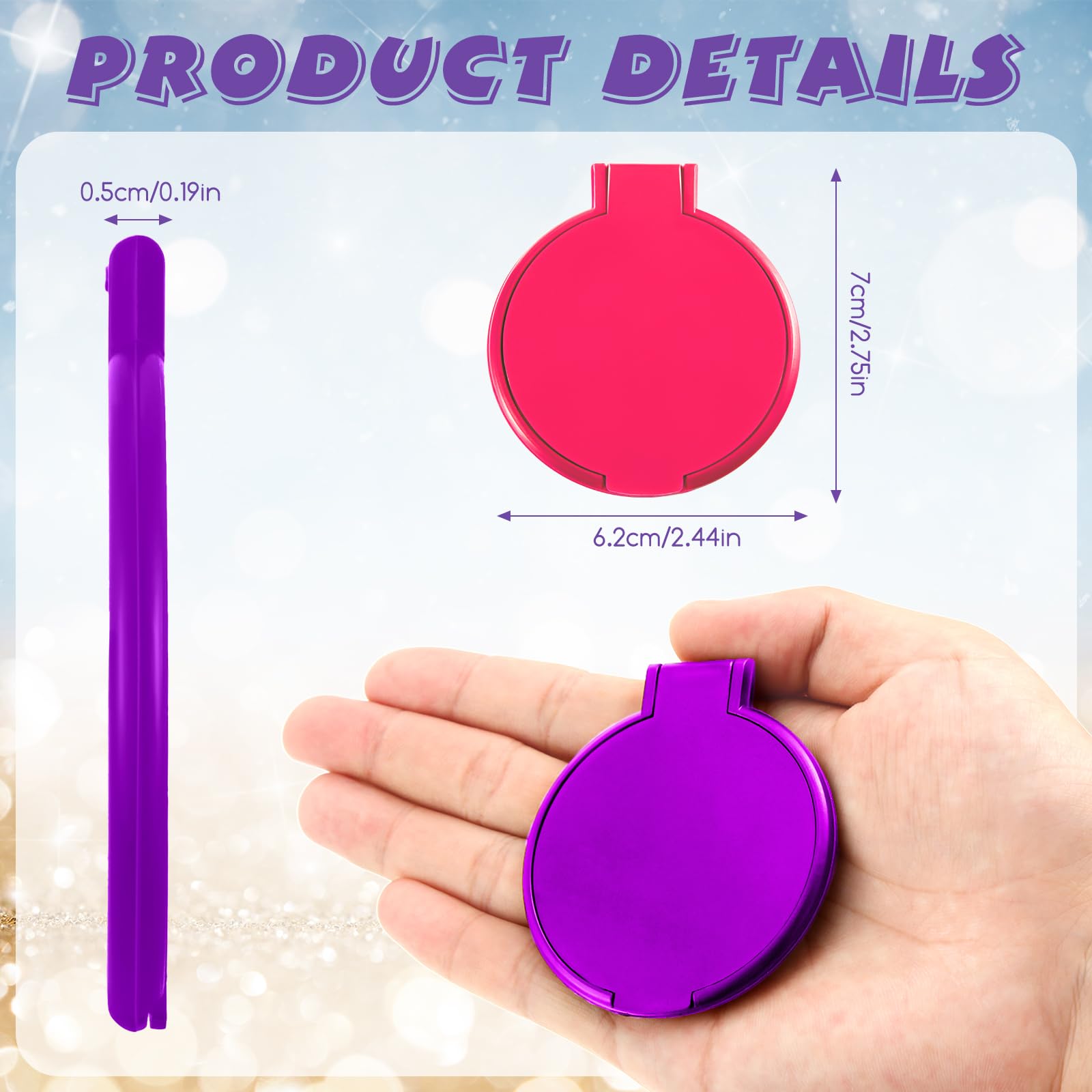 72 Pcs Compact Mirror Bulk - Portable Round Makeup Mirror Mini Foldable for Purse, Women Travel & Daily Use (Purple, Pink) - Perfect for Cosmetics, Gifts & On-the-Go Touch Ups