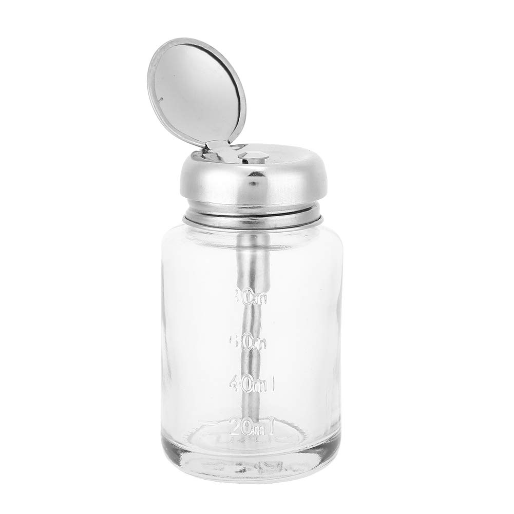 Professional Nail Art Remover Dispenser Pump - Empty Gel Polish Glass Container with Push Down Design [Transparent] - Perfect for Salon & DIY Manicure at Home