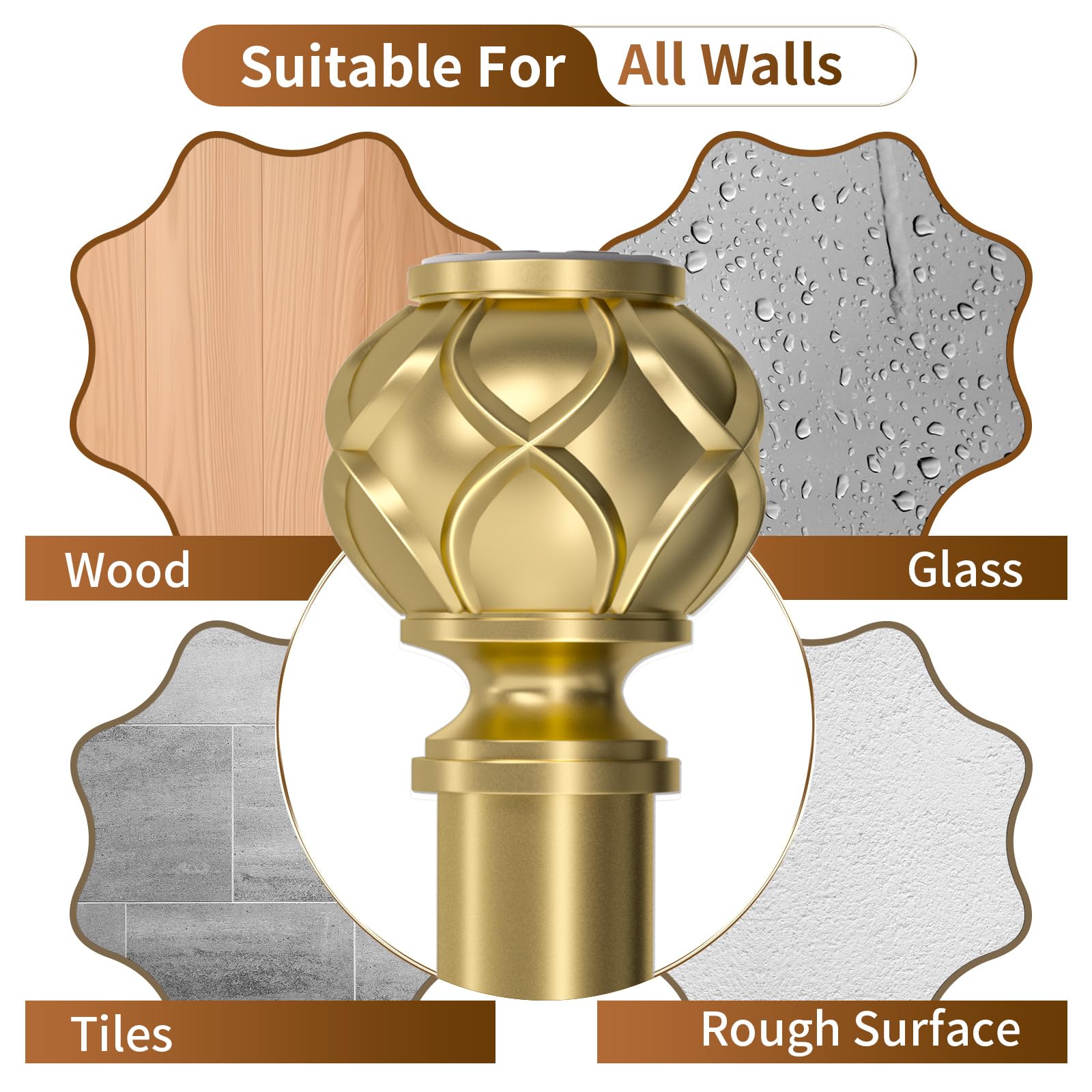 Adjustable Gold Tension Shower Curtain Rod 36-84 Inches (3-7 Feet) - No Drill Rustproof Bathroom Shower Rod with Spring Tension & Non-Slip Grip - Perfect for Small Spaces, Apartments, and Rental Homes