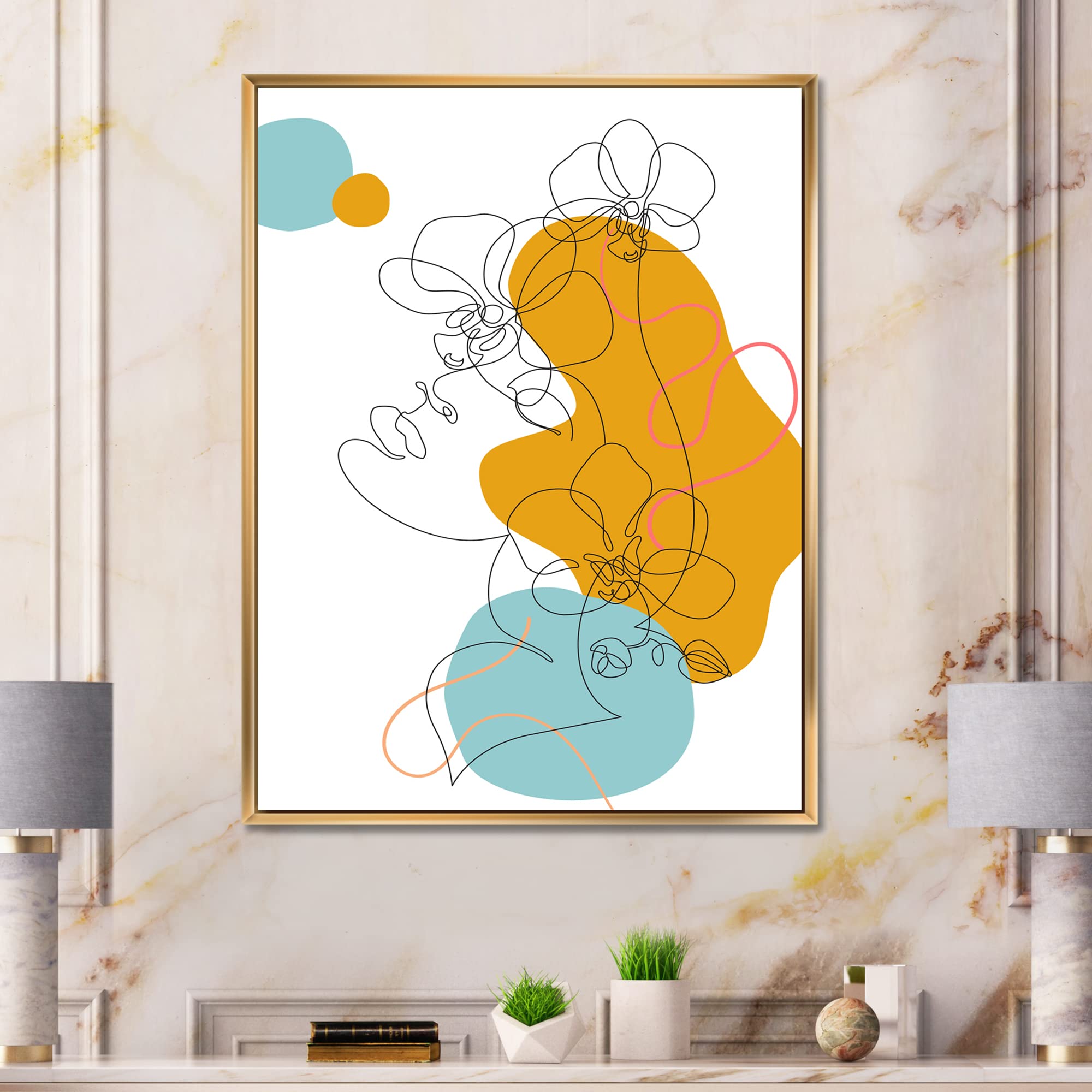 Elegant One Line Drawing of Woman - Modern Framed Canvas Wall Art Print for Living Room, Bedroom & Office Decor