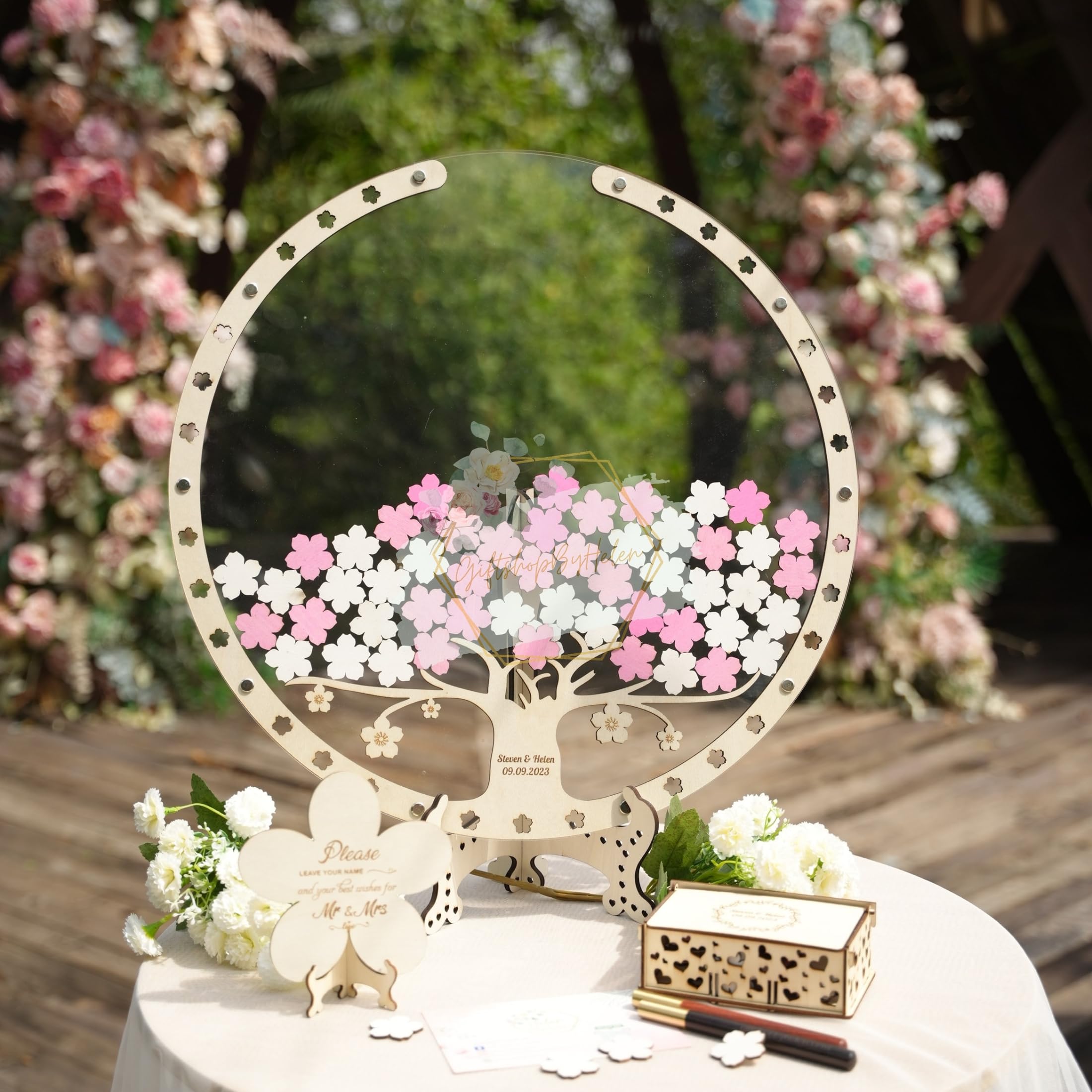 Personalized Wooden Cherry Blossom Guest Book Tree for Weddings - Unique Wedding Guest Book Alternative with Drop Box - Perfect for Rustic, Vintage & Outdoor Wedding Decor