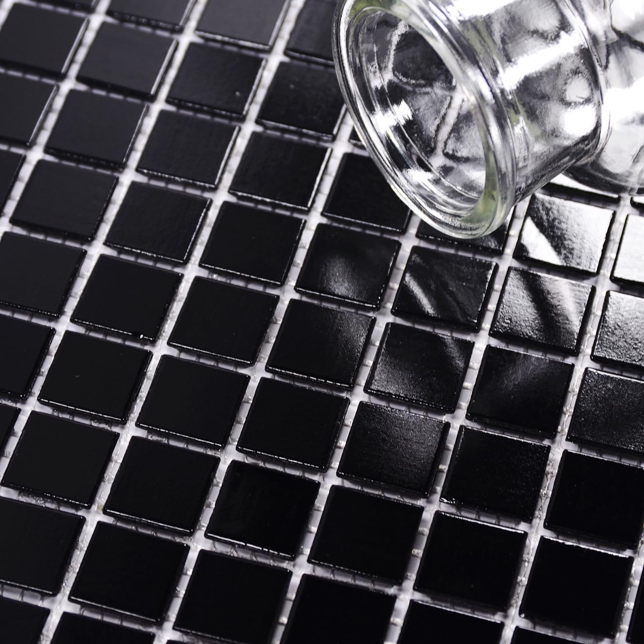 11.5sqft Black Glass Mosaic Tiles - Premium Bathroom Floor & Wall Tile, Kitchen Backsplash, Shower, Steam Room, Fireplace Accent - Ideal for Homes, Restaurants, Hotels, Pools (10pcs, Black) - Waterproof & Durable for High-Moisture Areas